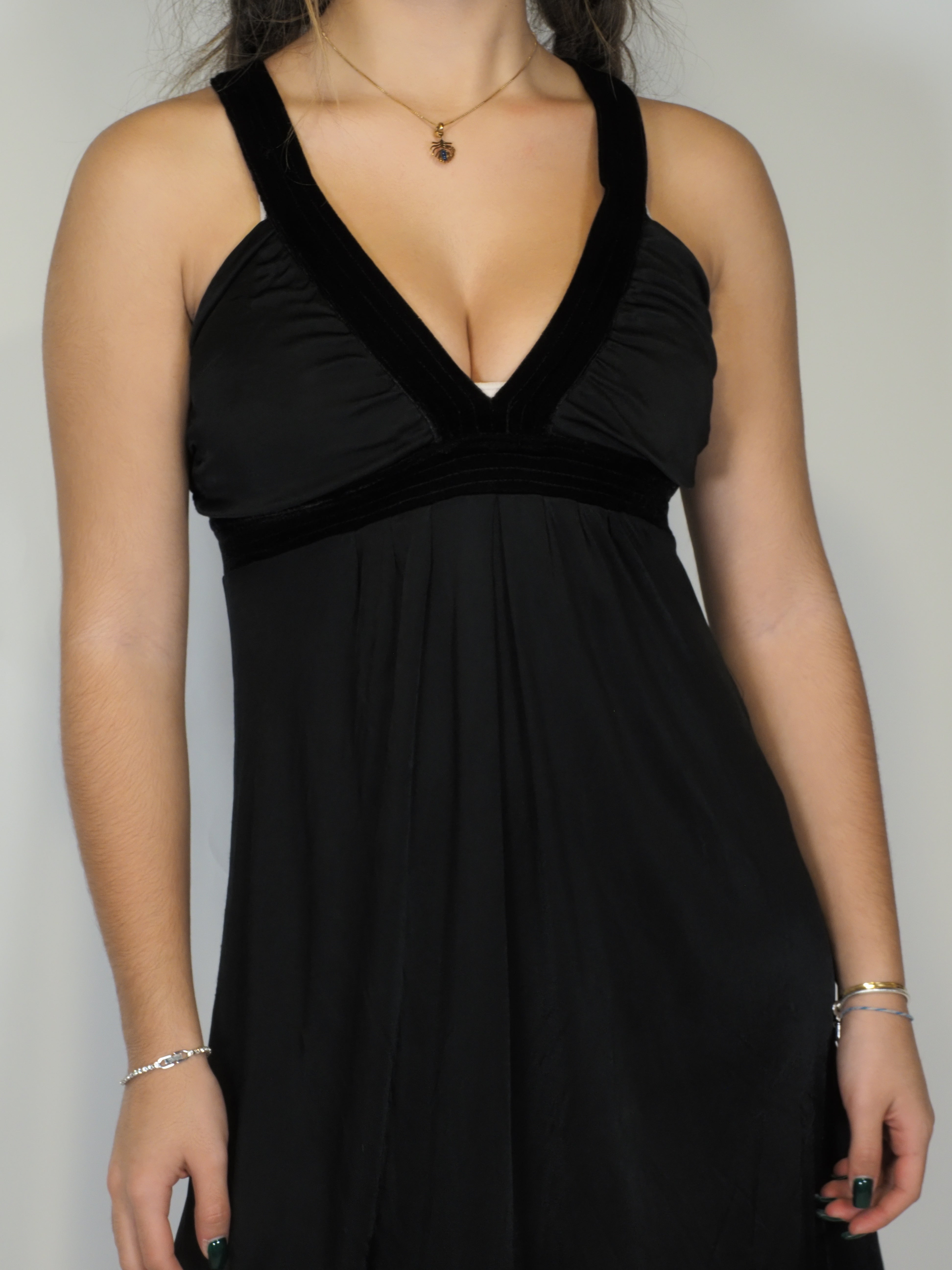 Black Velvet-Trim Halter Dress – Phard
