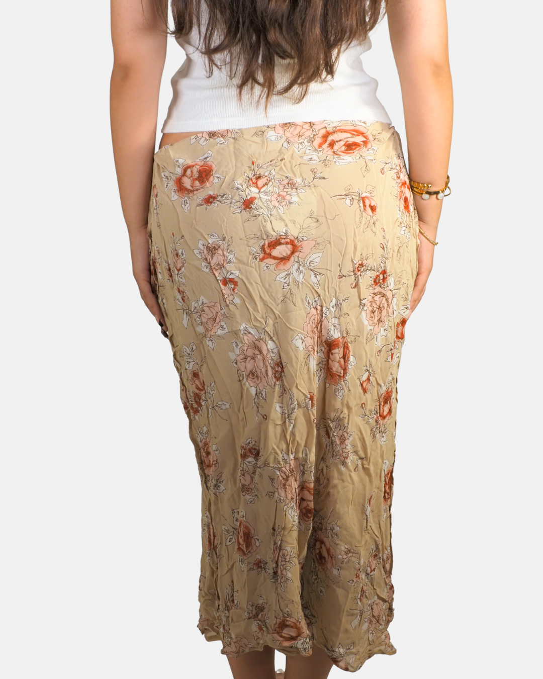 Beige Floral Print Midi Skirt - Plus Collection