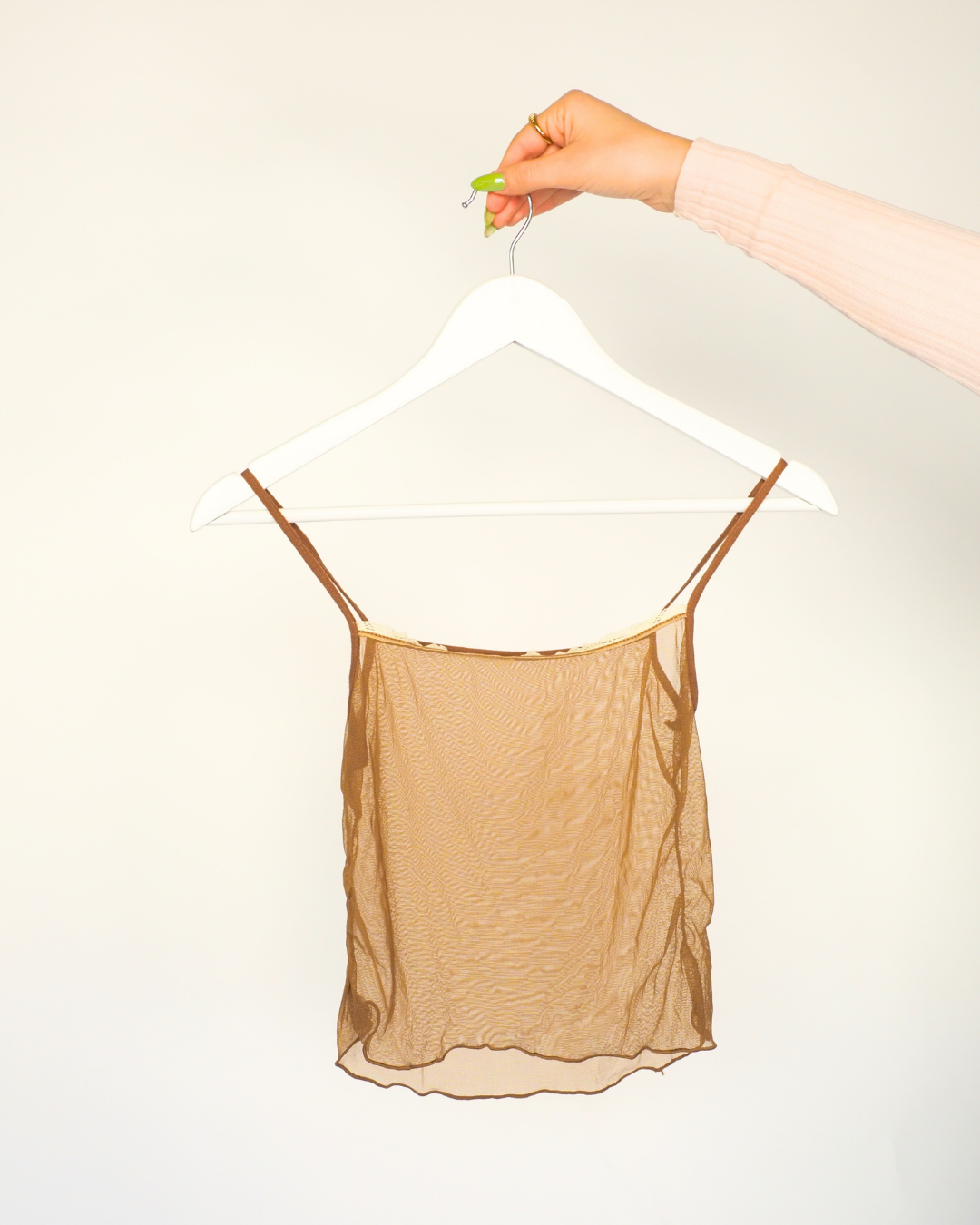 Sheer Mesh Camisole Top – Caramel Brown