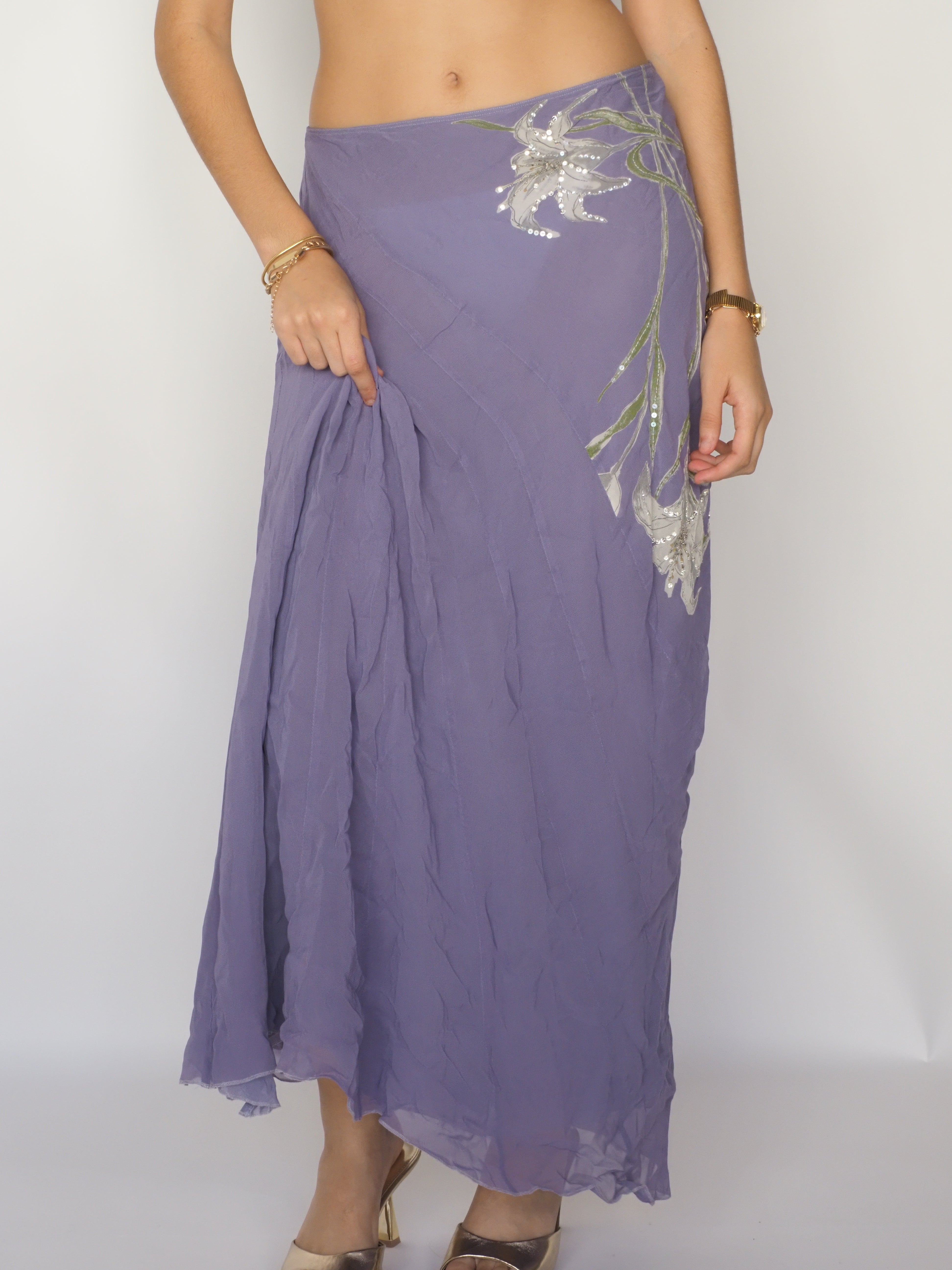 Embellished Floral Appliqué Chiffon Maxi Skirt – Blumarine