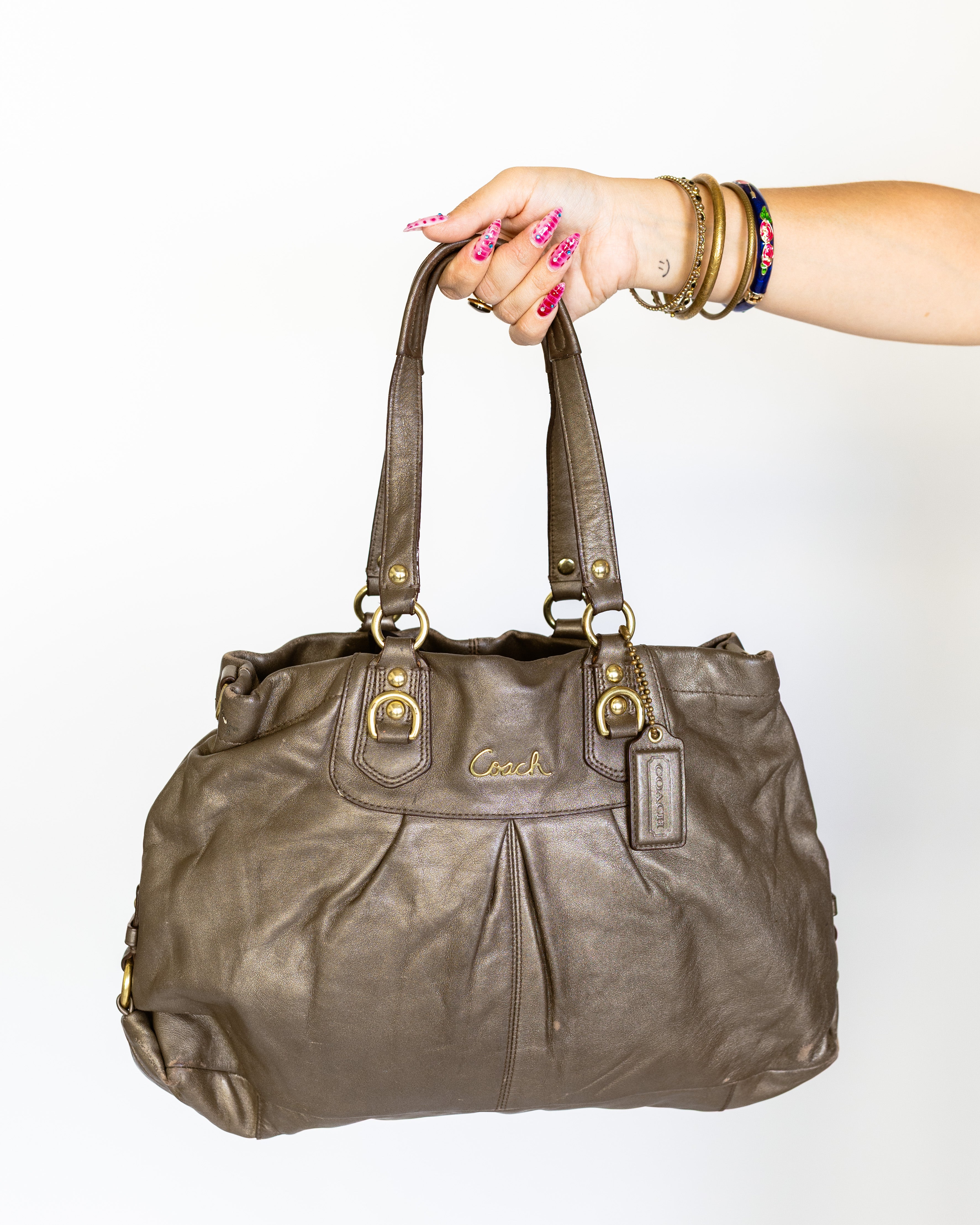 Vintage Coach Gathered Metallic Bronze Satchel Tote