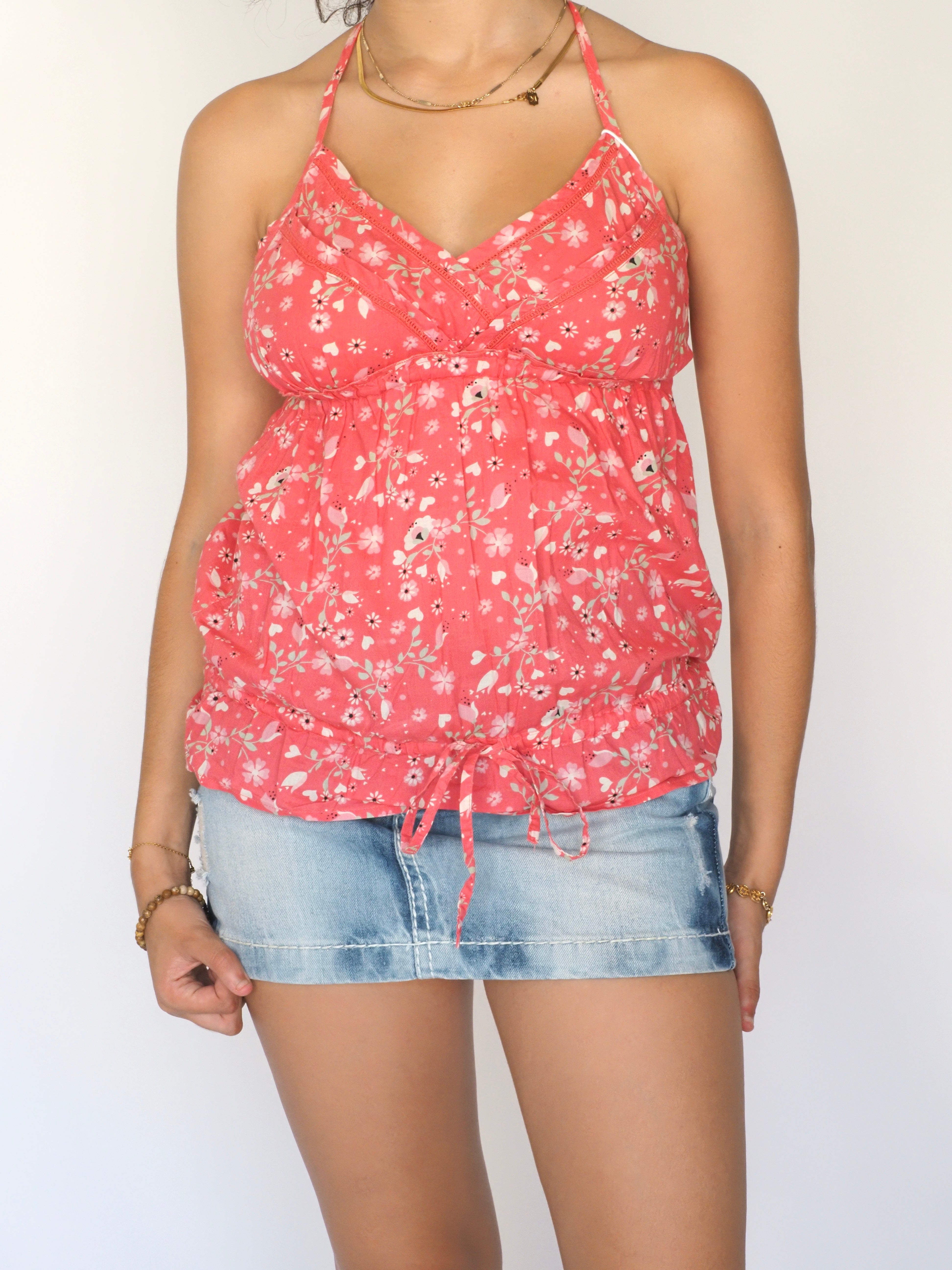 Miss Selfridge Coral Floral Halter Top