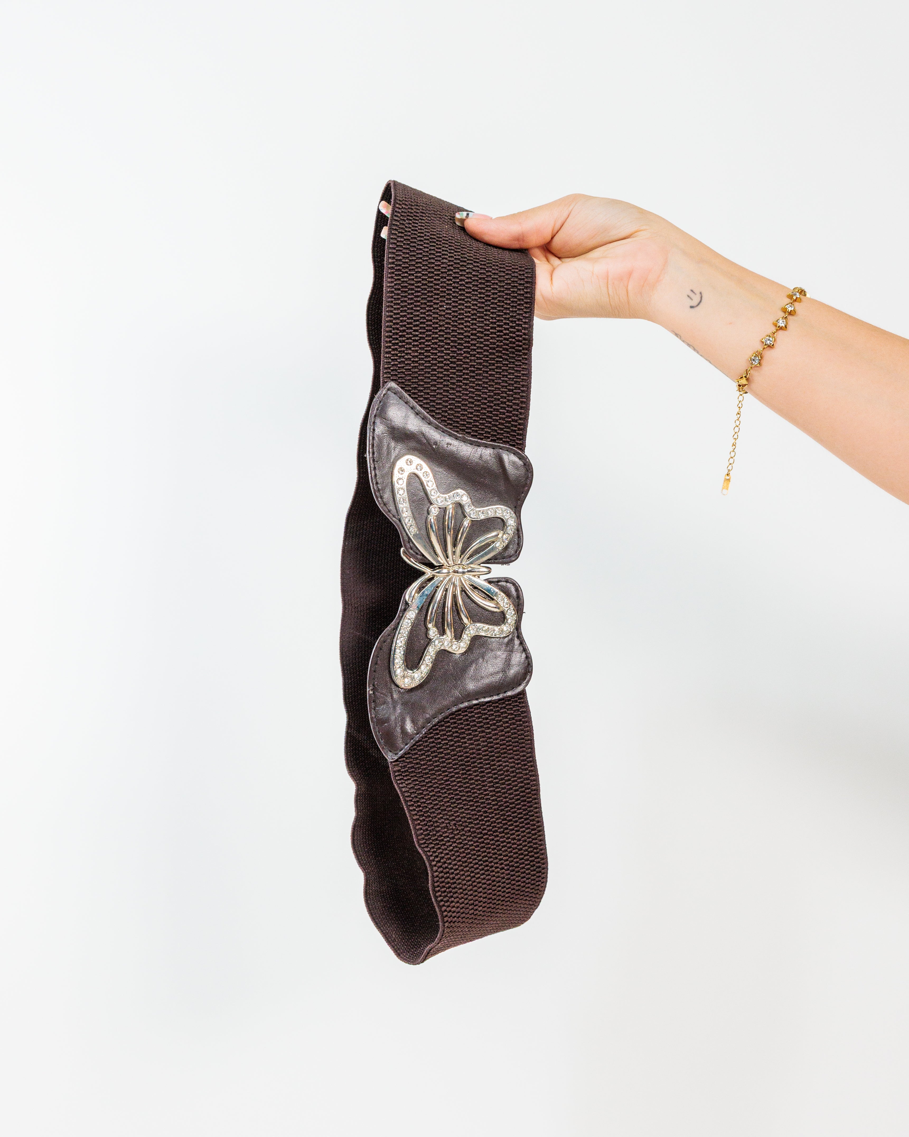 Brown Rhinestone Butterfly Stretch Belt