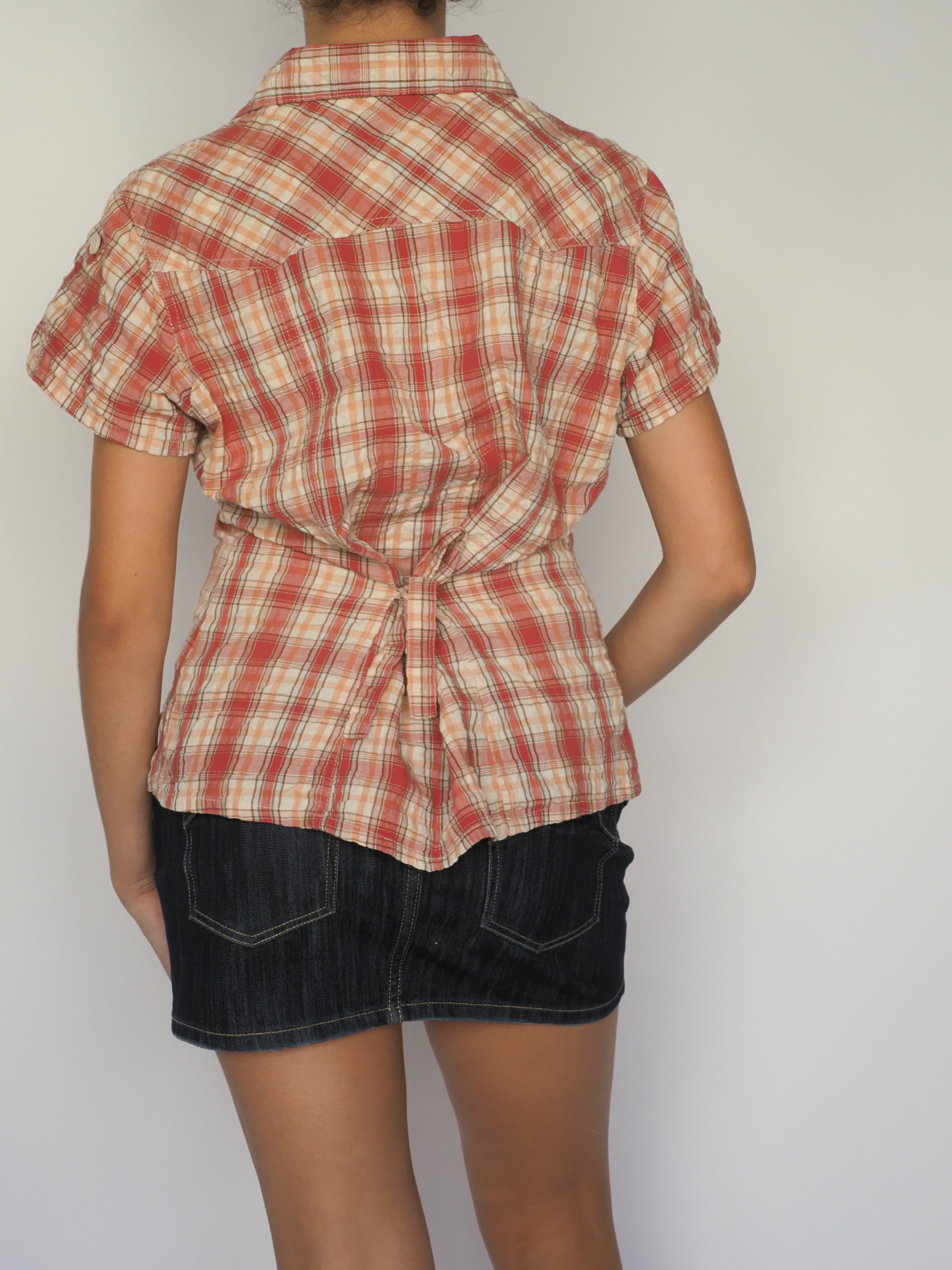 Red & Beige Plaid Button-Up Short Sleeve Shirt – Bay