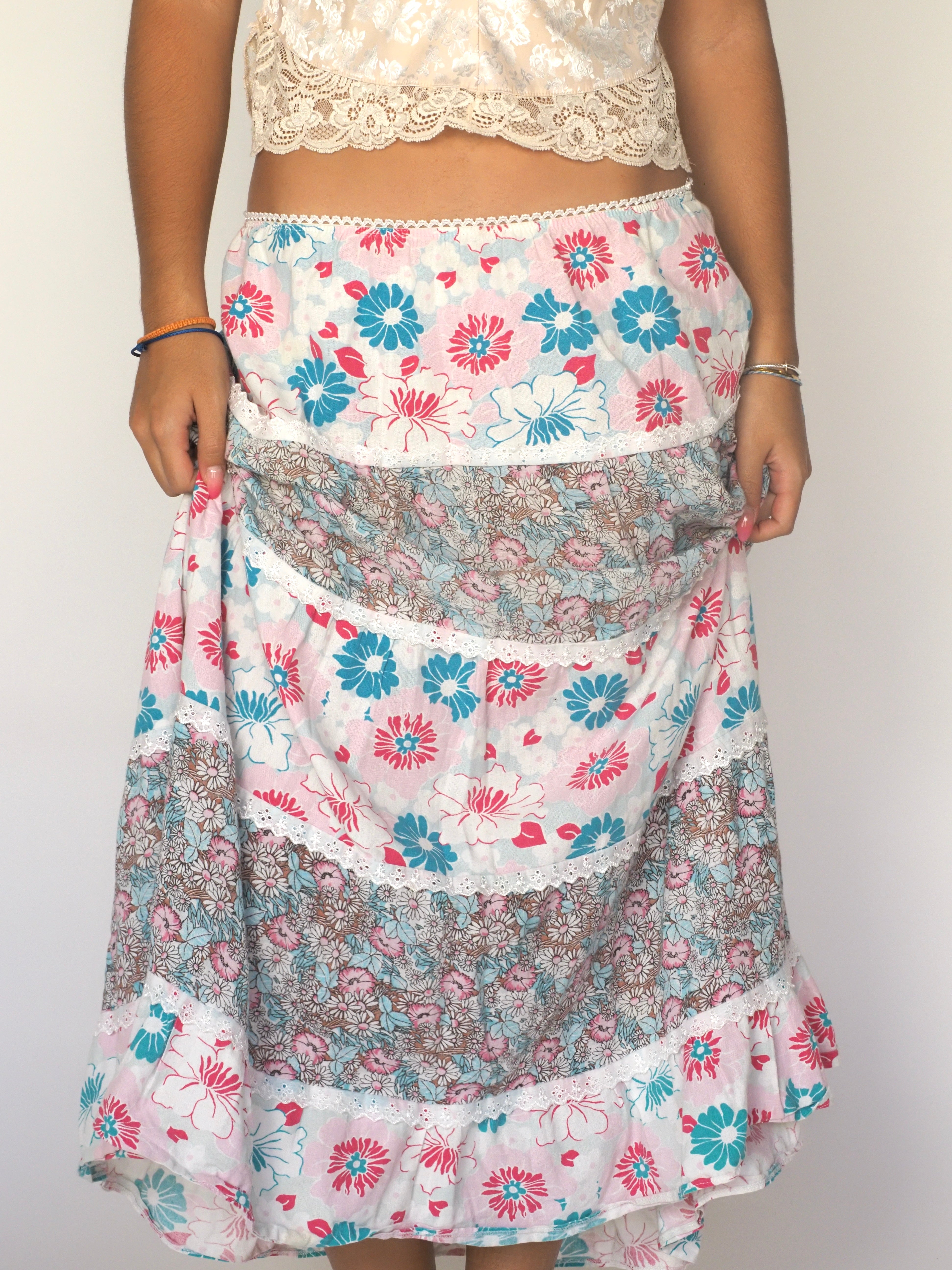 Vintage Floral Patchwork Skirt in Cotton Candy Mix