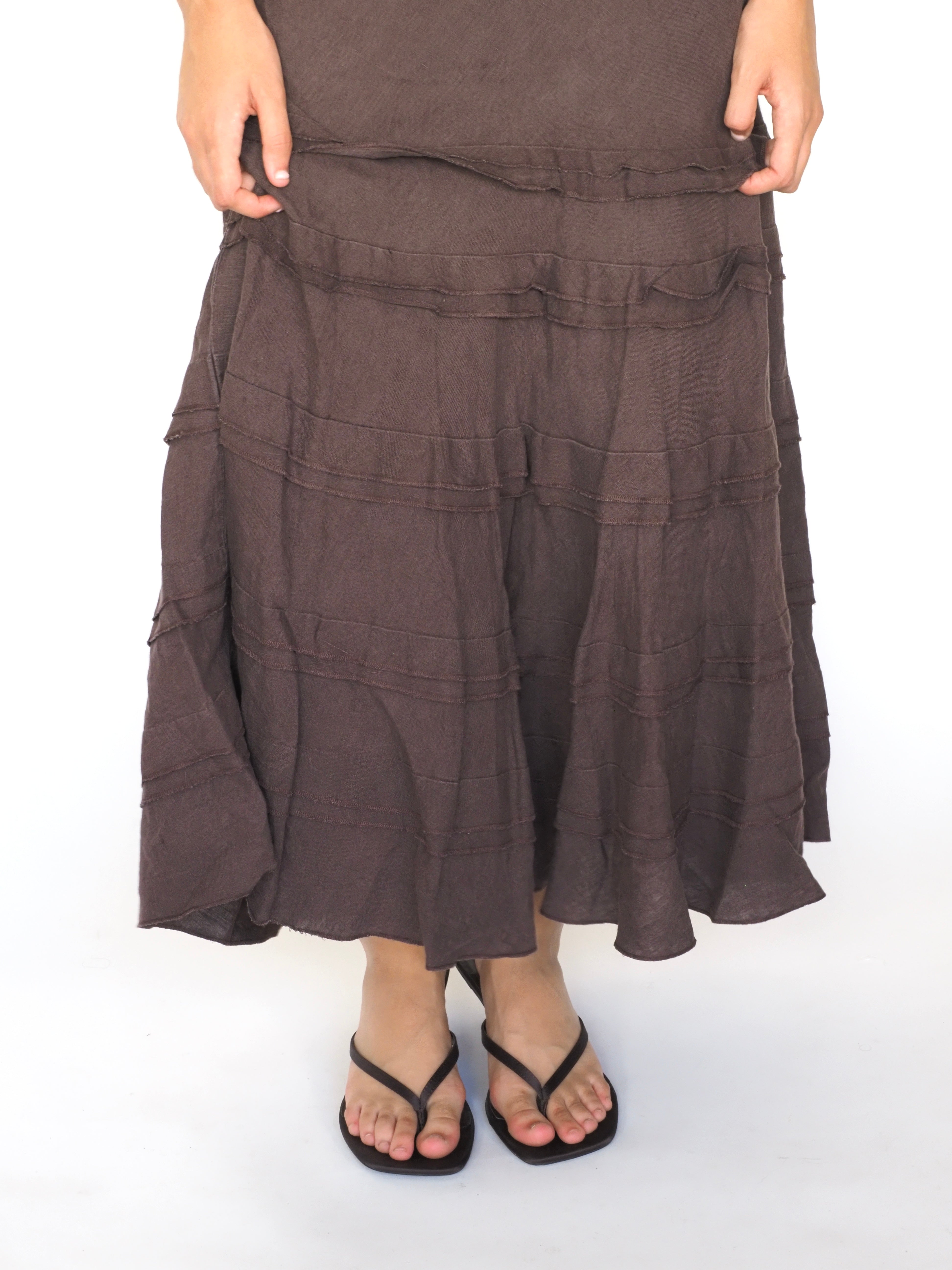 Chocolate Brown Tiered Cotton Maxi Skirt