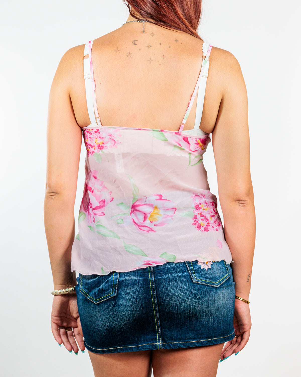 Pink Floral Y2K Bow Cami Top