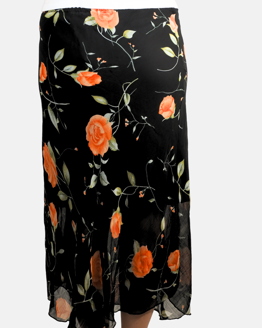 Black Rose Print Low-Rise Maxi Skirt - Brillante
