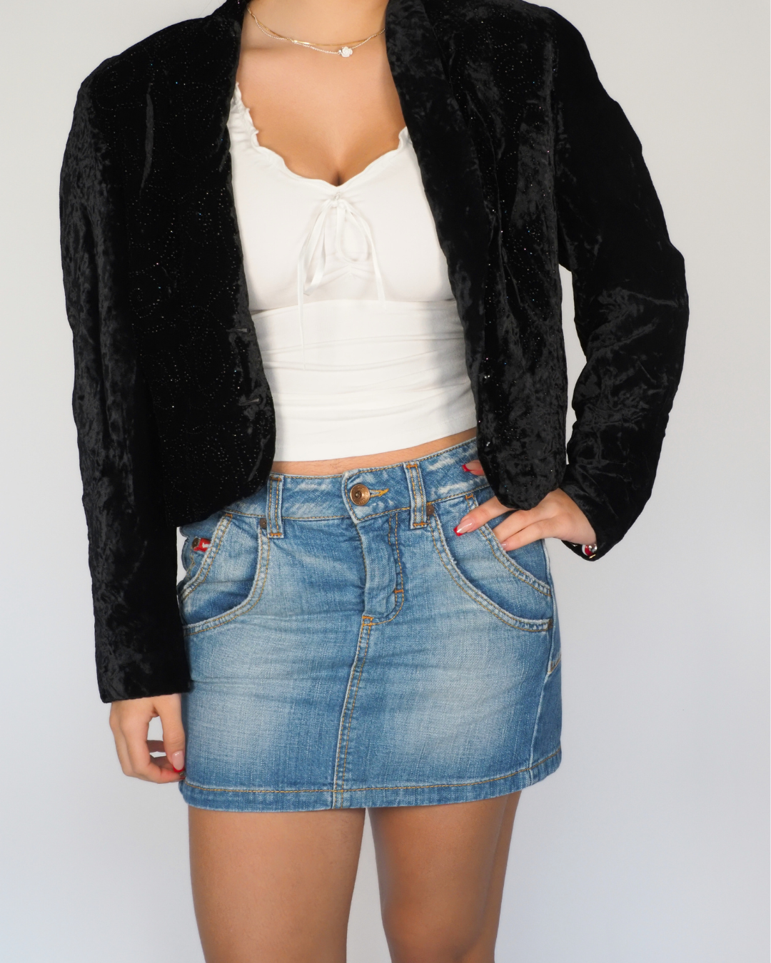 Black Crushed Velvet Sparkle Blazer – Made in Italy