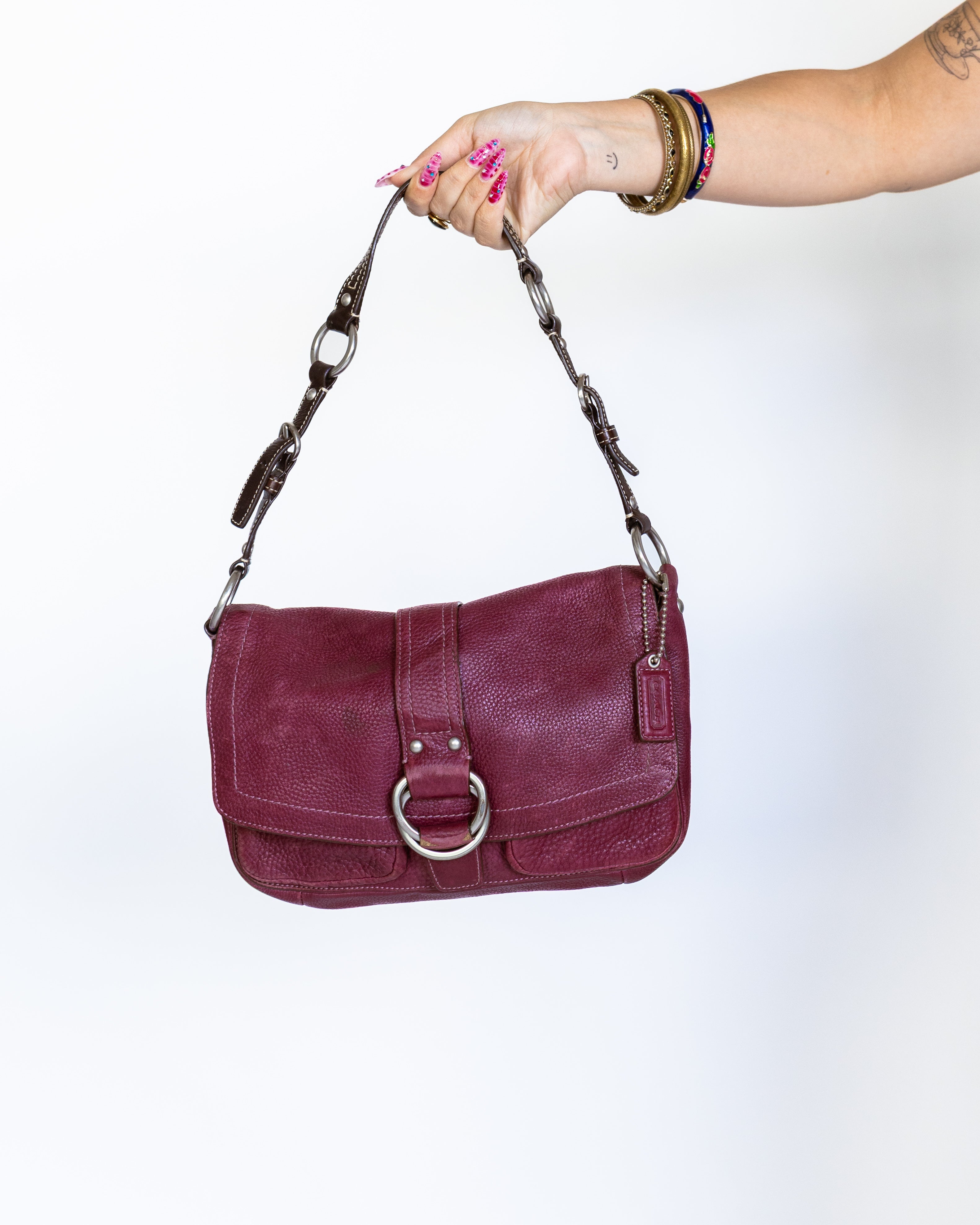 Deep Merlot Pebbled Leather Coach Bleecker Shoulder Bag