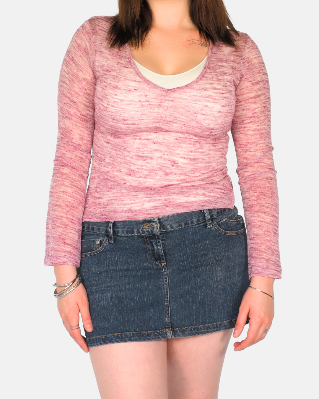 Next Pink Marl Fitted Long Sleeve Top