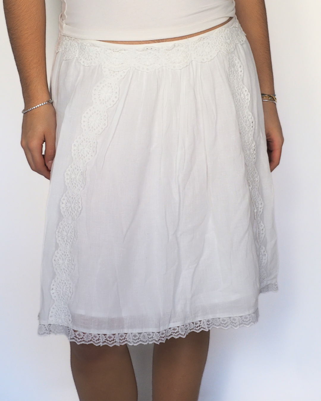 White Lace-Trim Romantic Midi Skirt – Fornarina