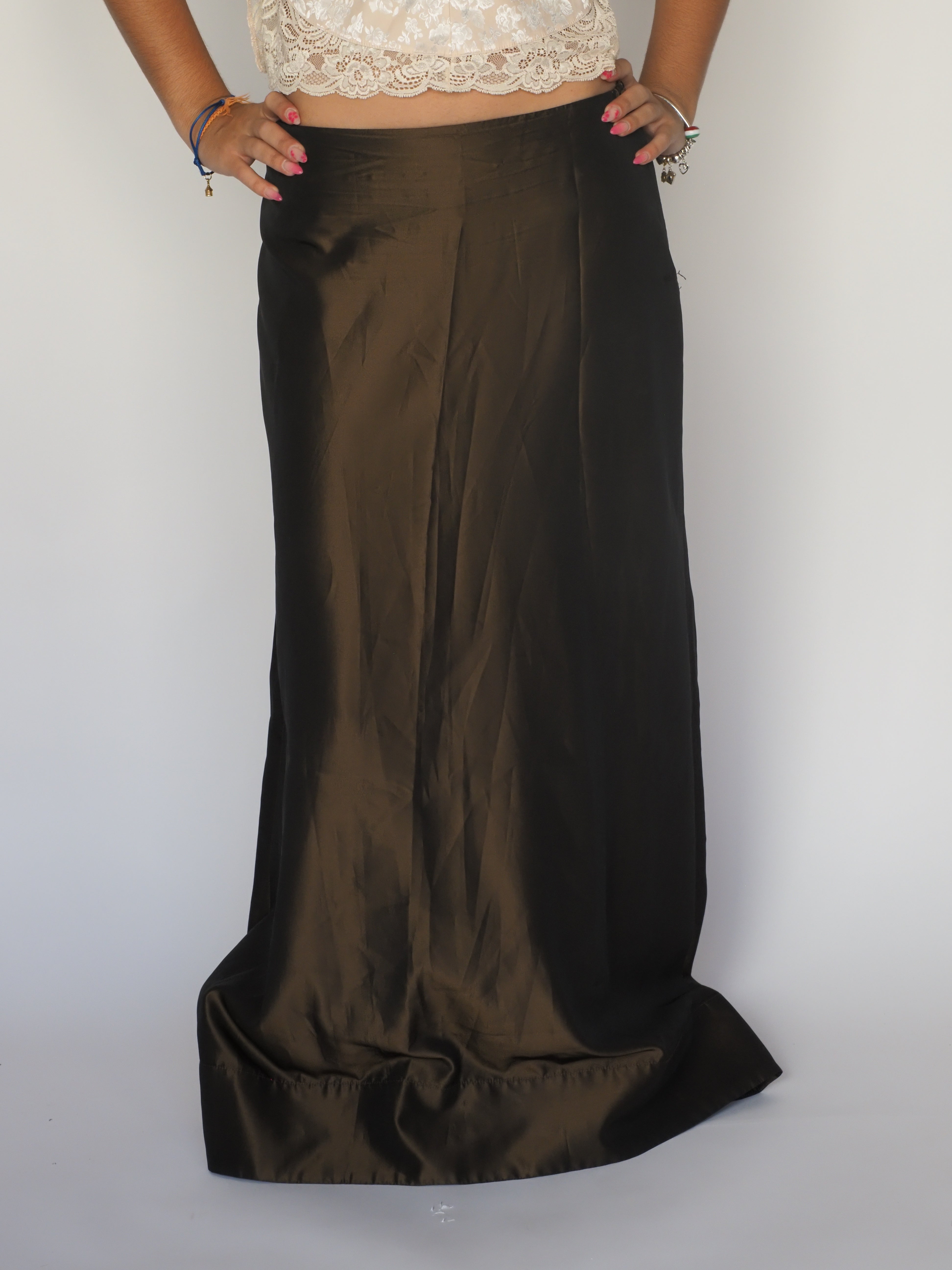 Black High-Shine Satin Maxi Skirt – My Time