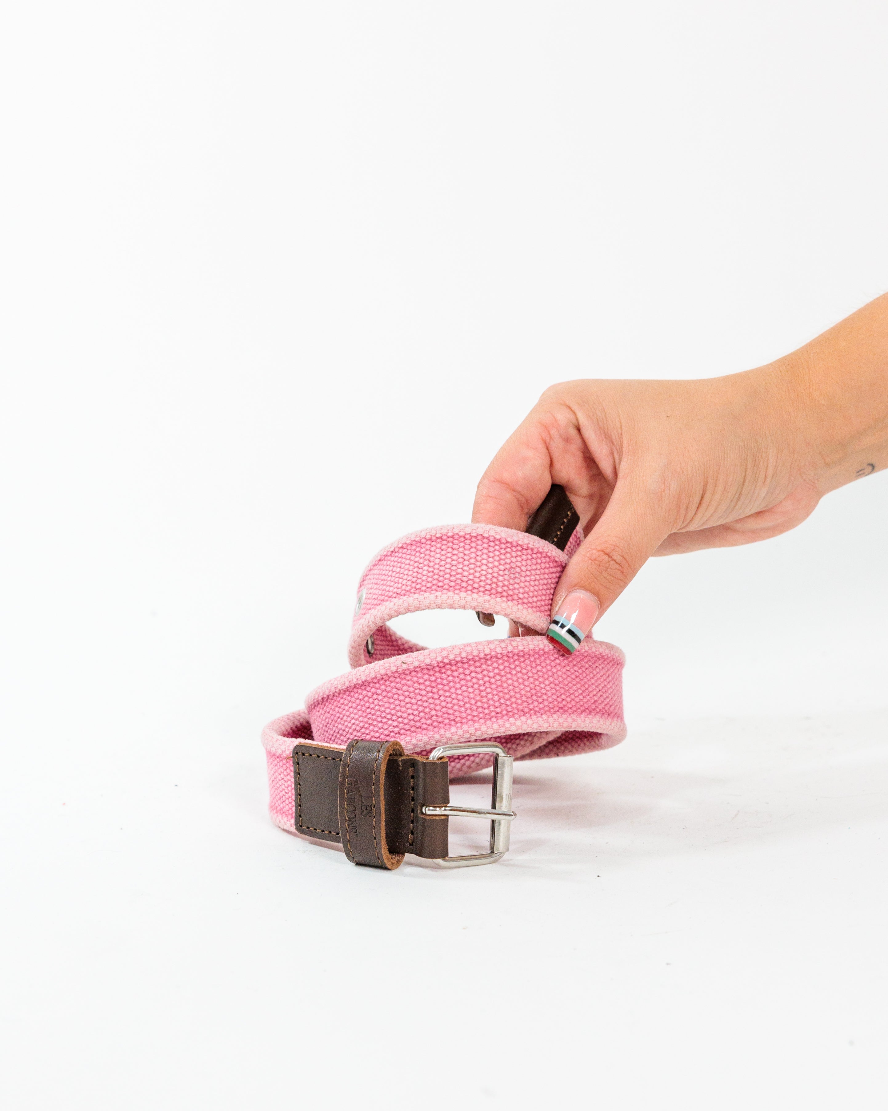 Pink Canvas Leather-Trim Belt