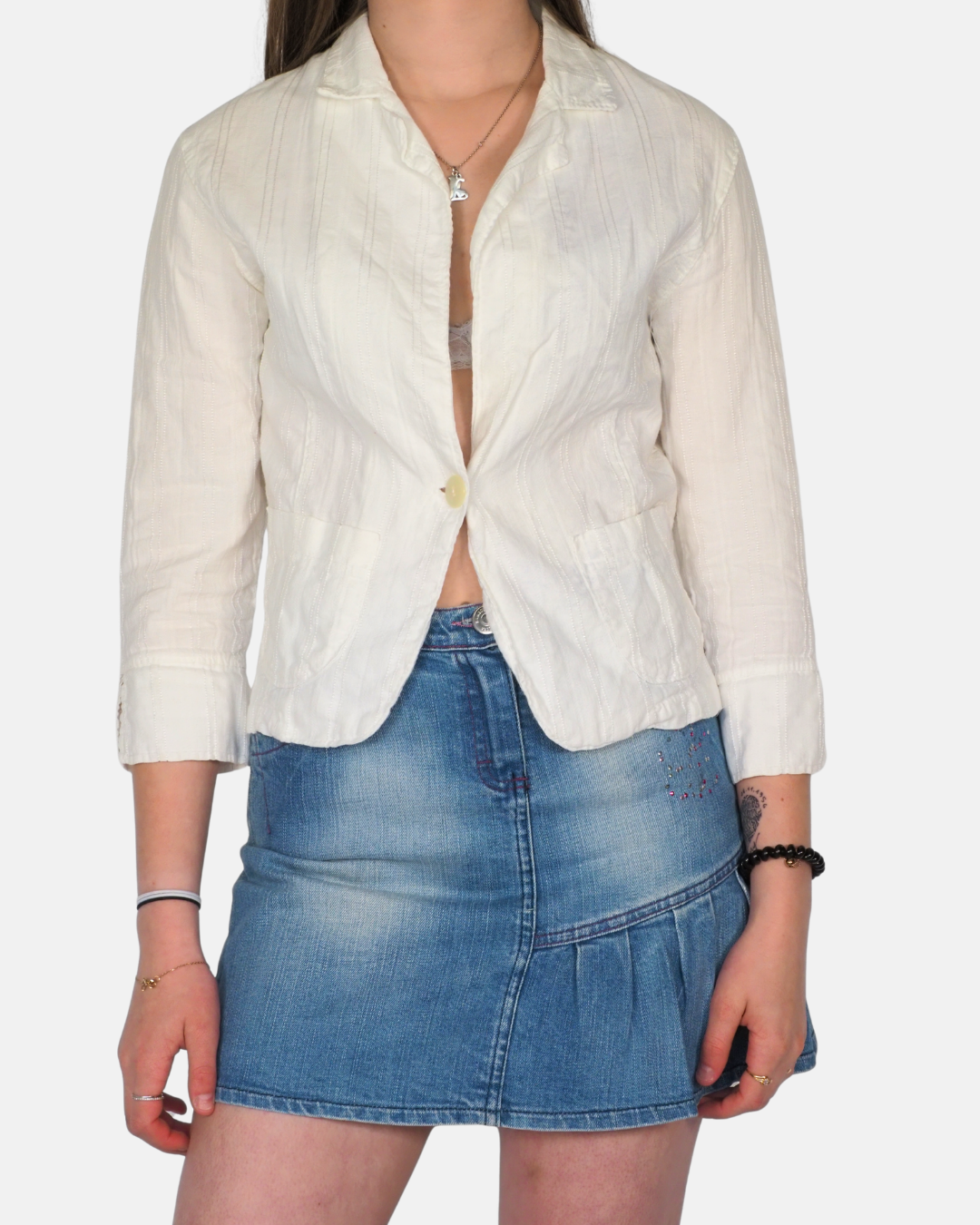 Vintage Cream Textured Tailored Y2K Blazer