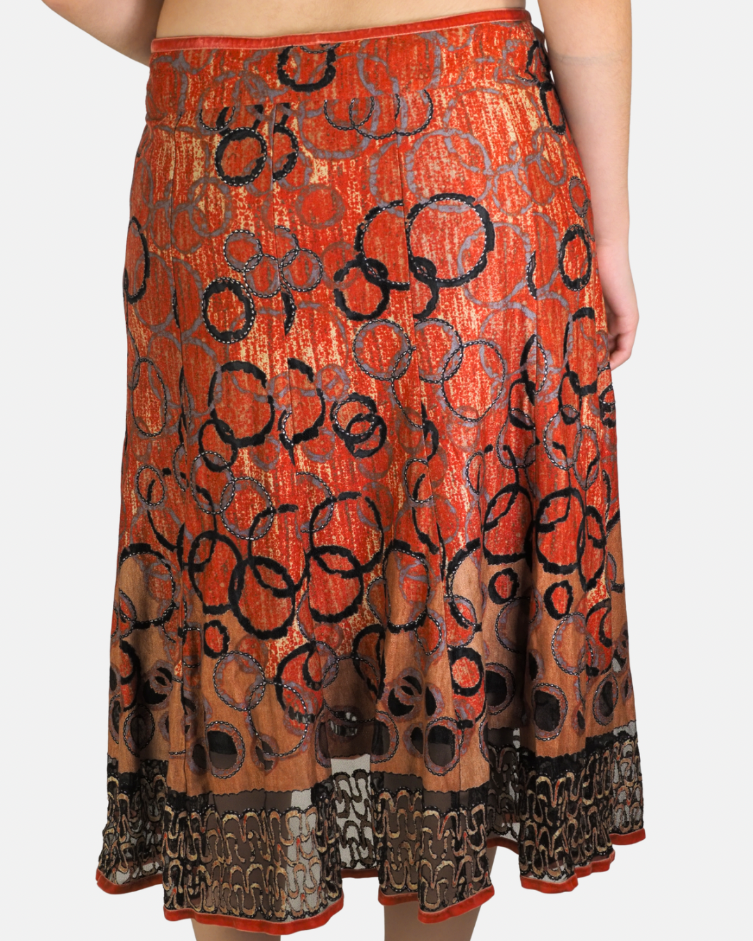 Y2K Orange Abstract Embroidered Midi Skirt - IBO