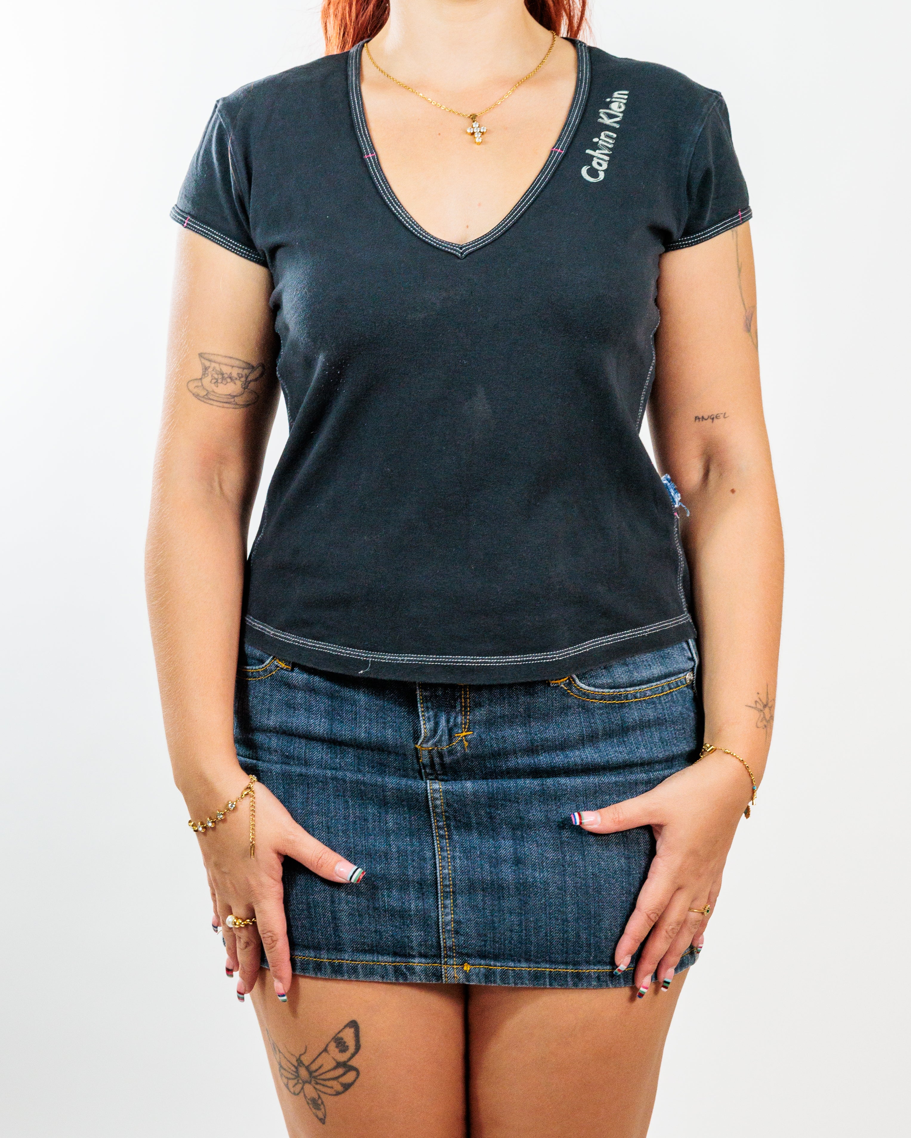 Black V-Neck Logo Baby Tee - Calvin Klein