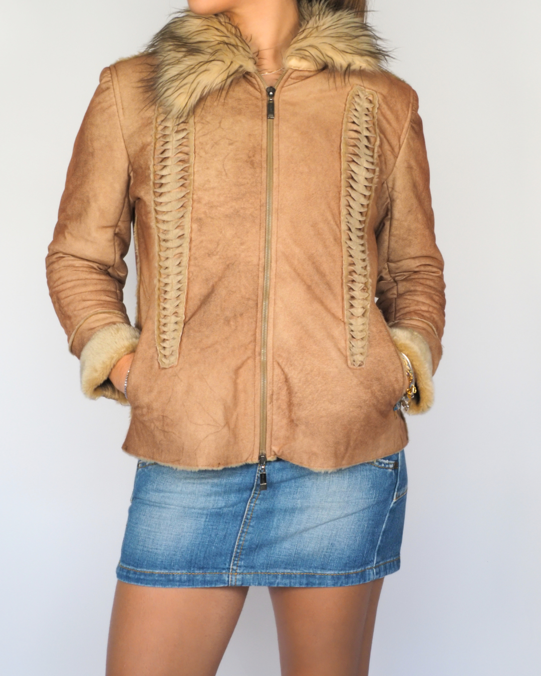 Tan Faux Suede Shearling Jacket – Aplx – Camel