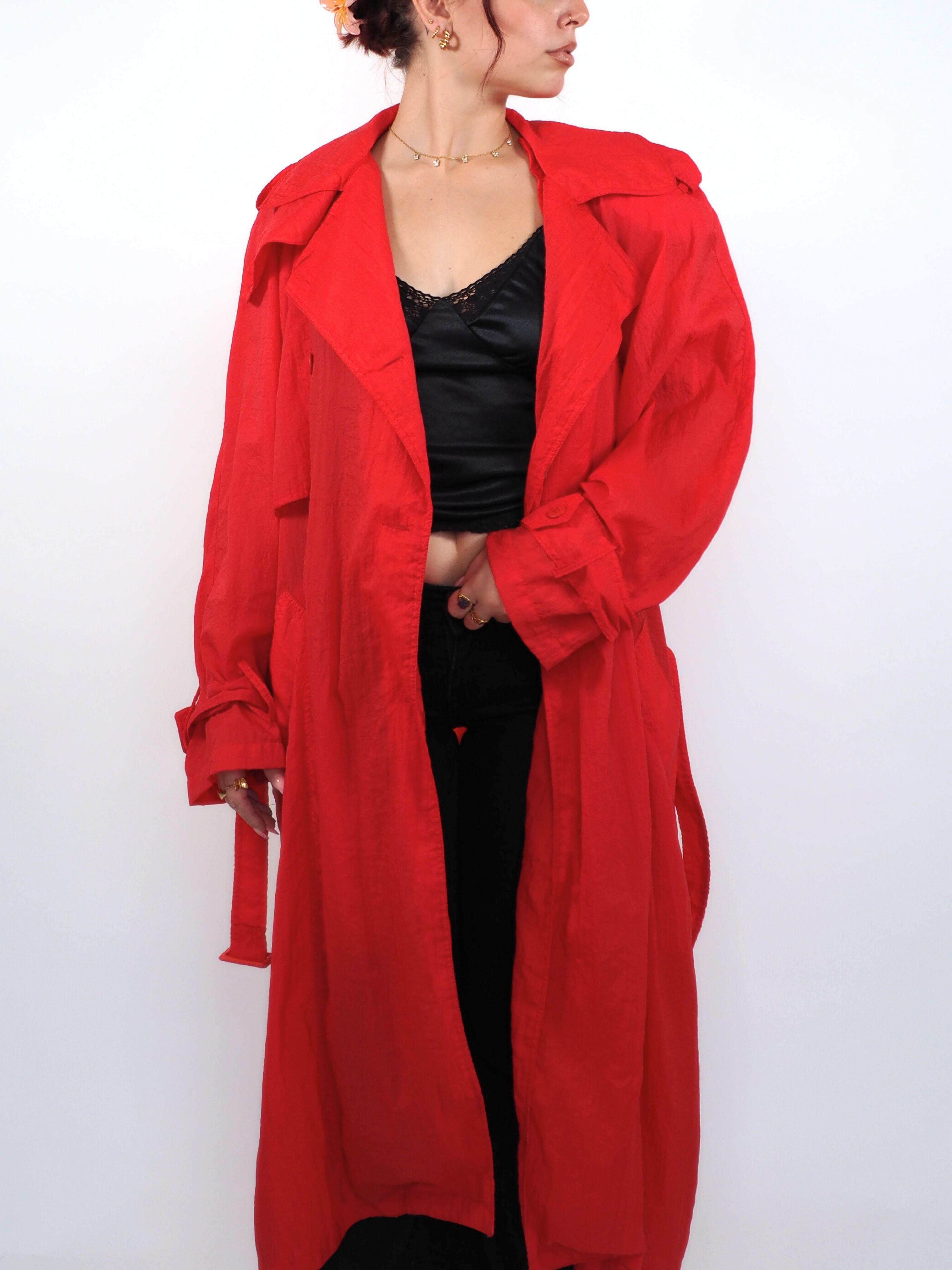 Vintage H&M Red Long Wind Breaker Trench Coat