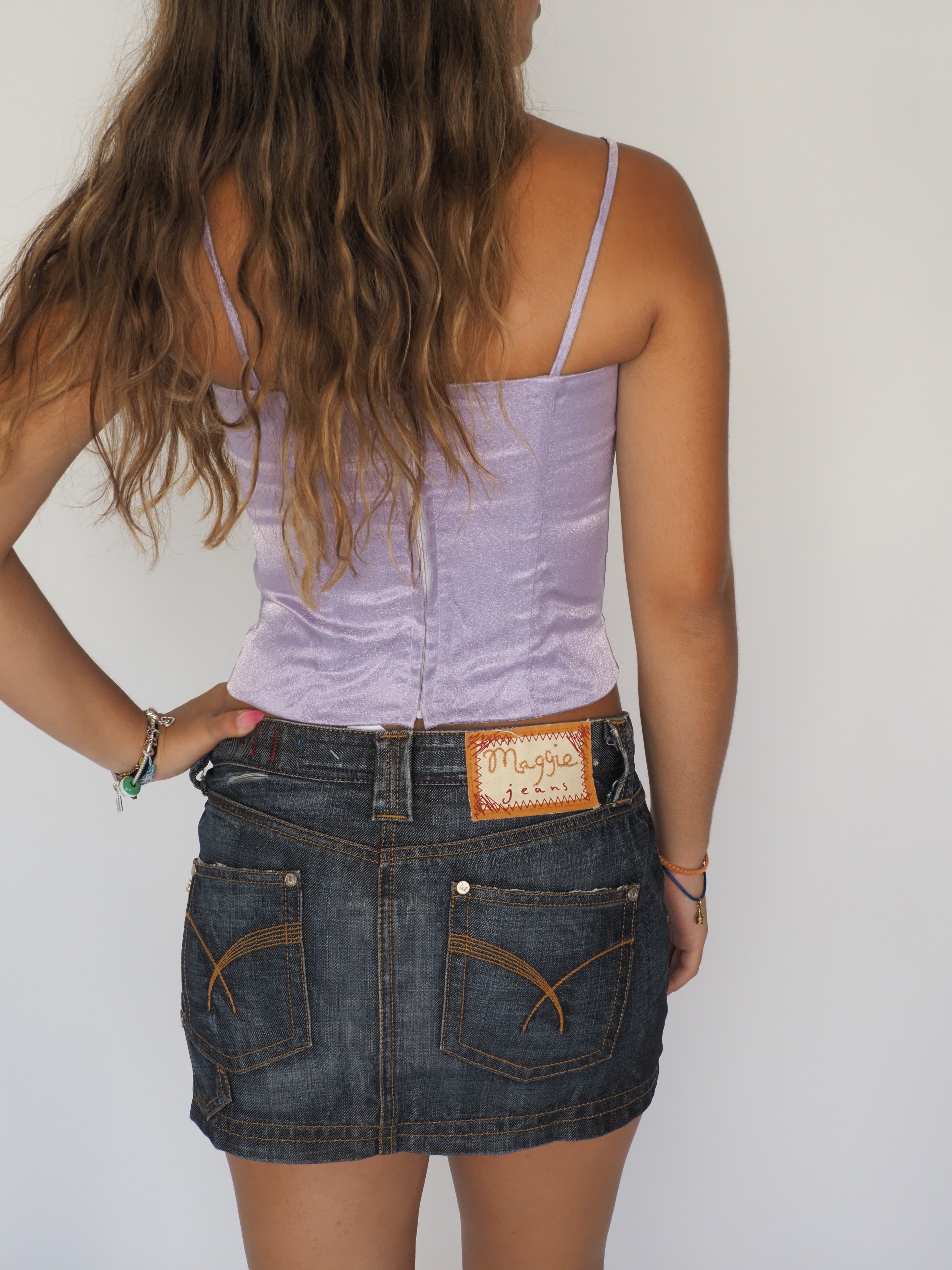 Handmade Lavender Satin Corset Top with Crystal Bead Fringe