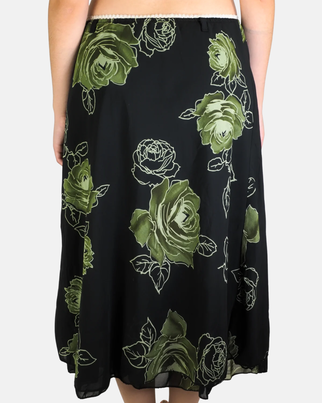 Black & Olive Rose Print Maxi Skirt