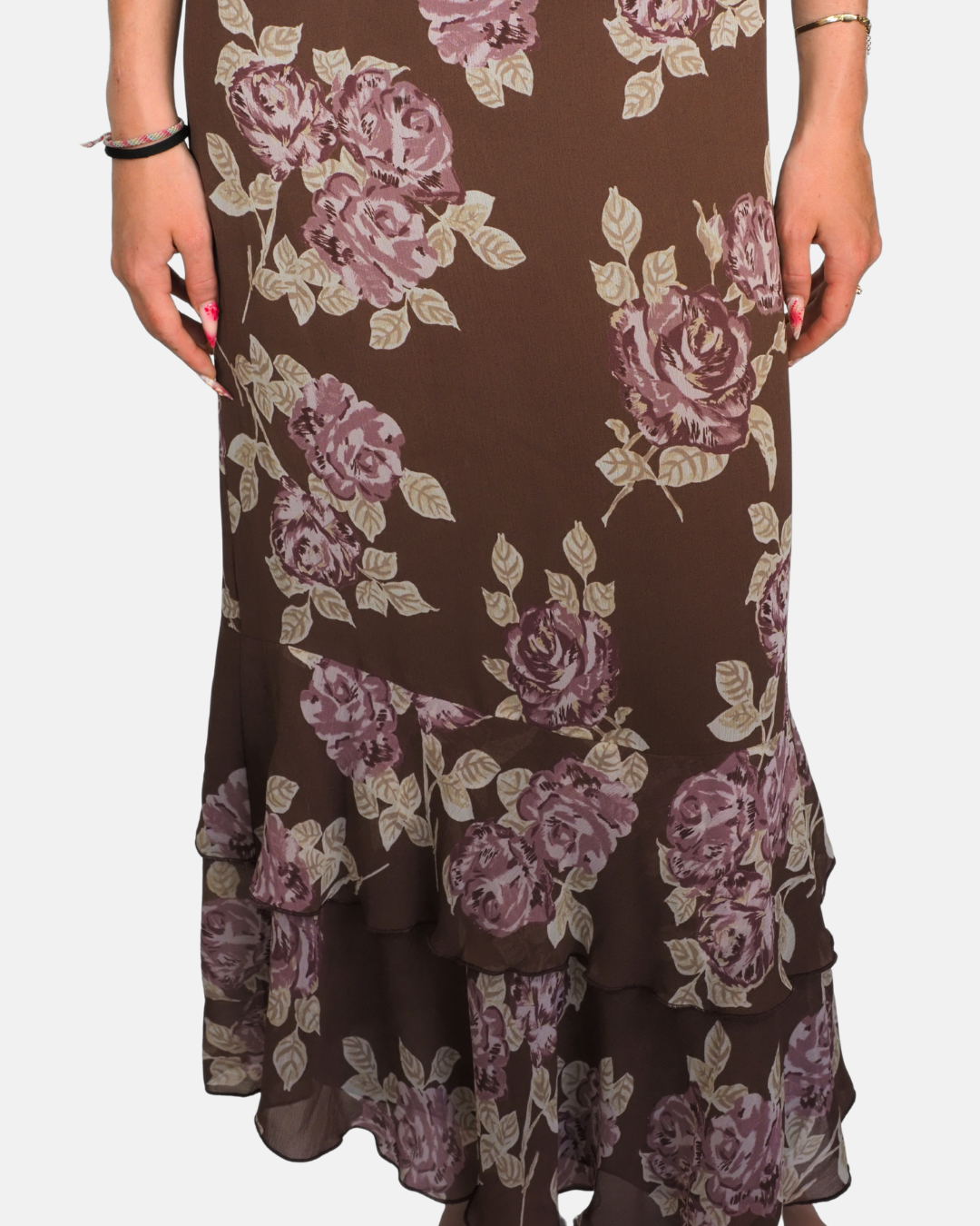 Brown Floral Bias-Cut Midi Skirt by Autograph