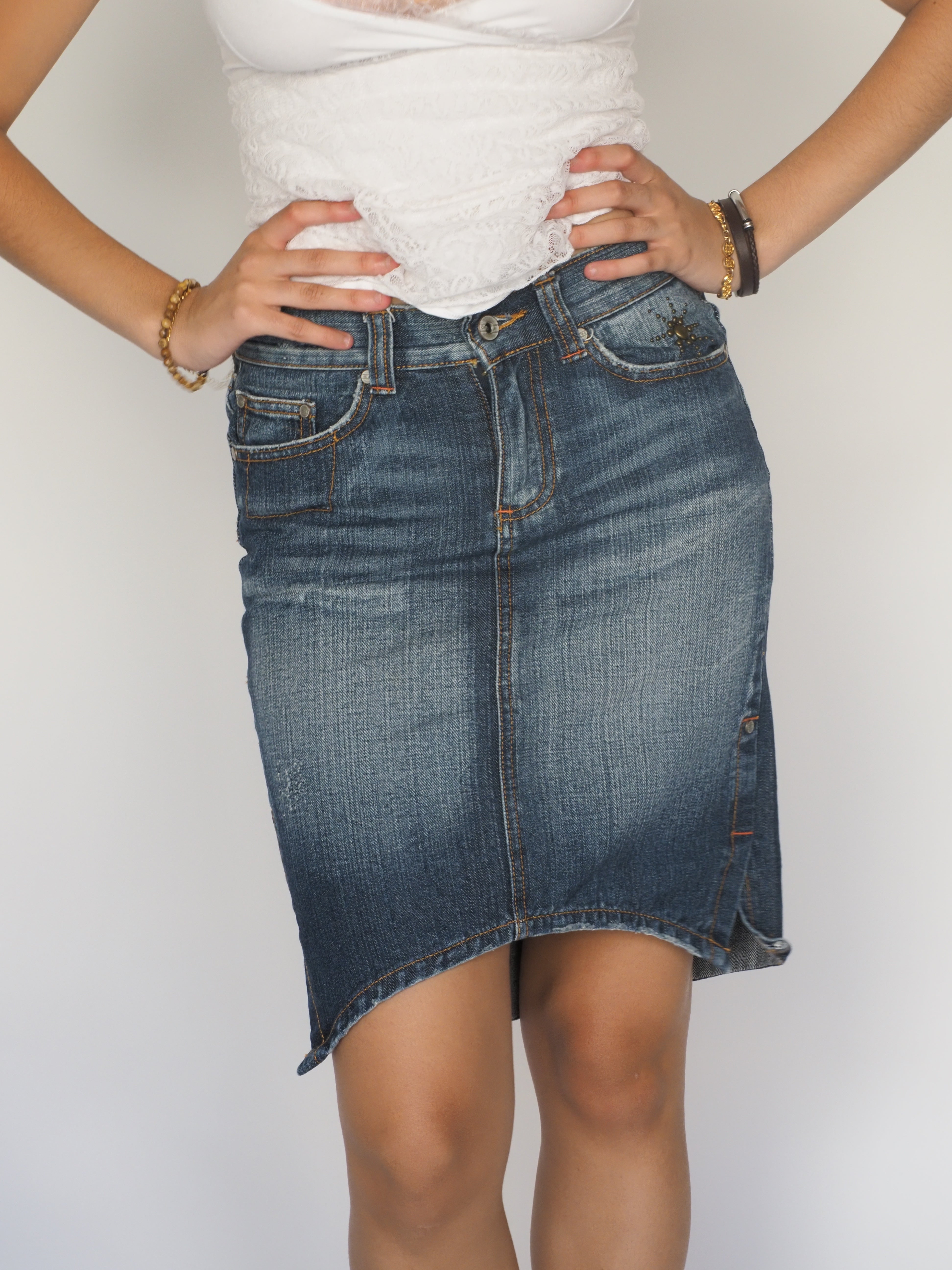 Asymmetric Hem Denim Mini Skirt