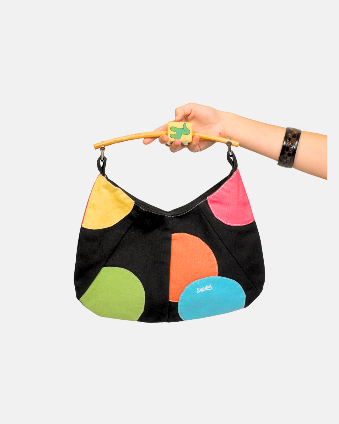 Sundek Y2K Black Colourblock Wooden Handle Hobo Bag