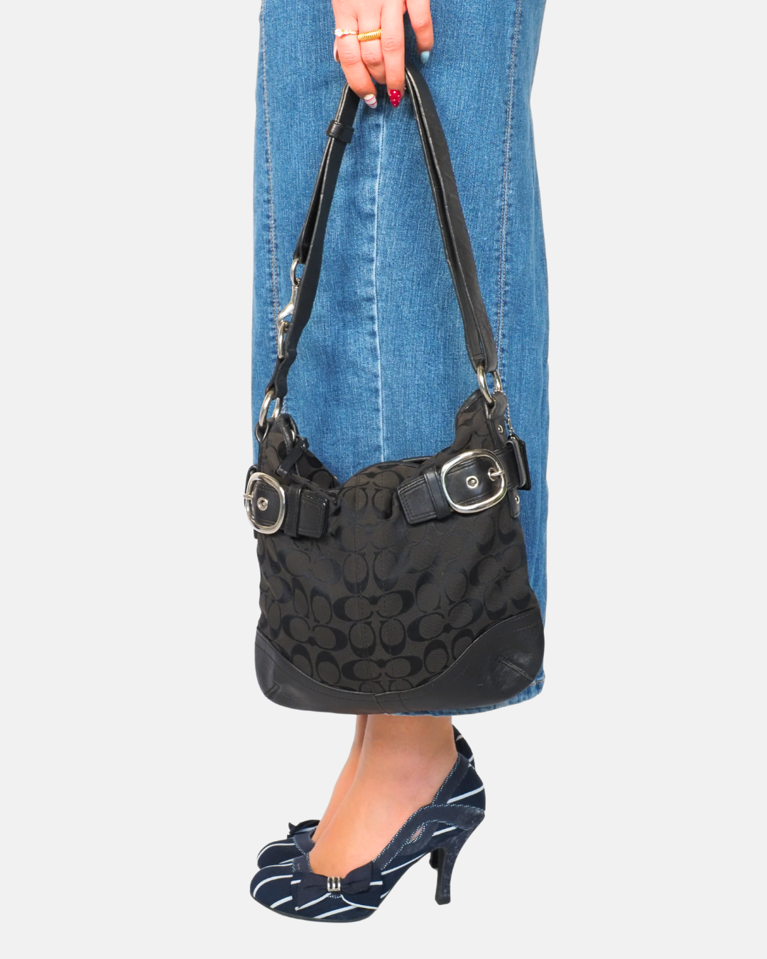 Coach Black Signature Buckle Hobo Bag