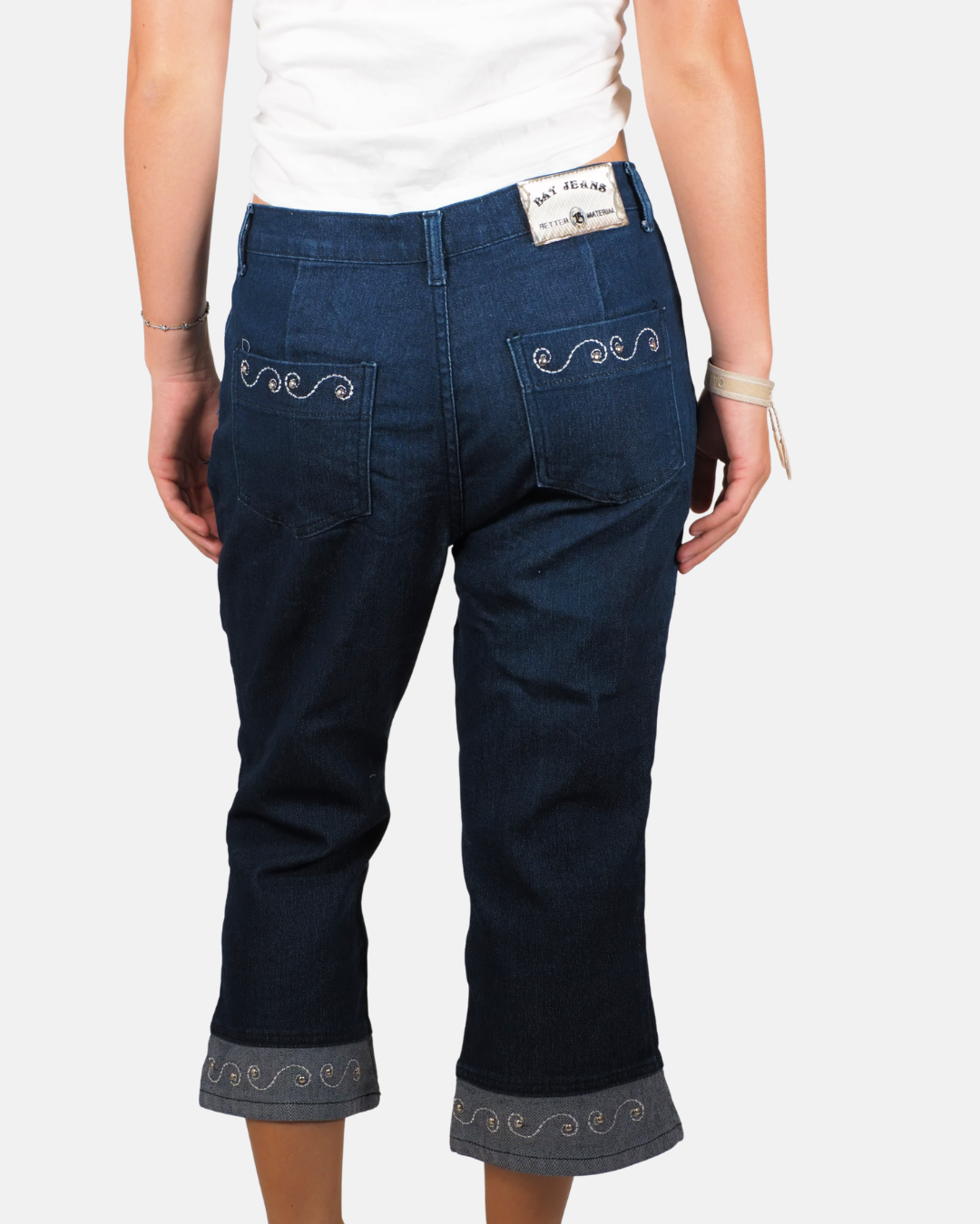 Dark Wash Embroidered Capri Jeans by Batjeans Basic
