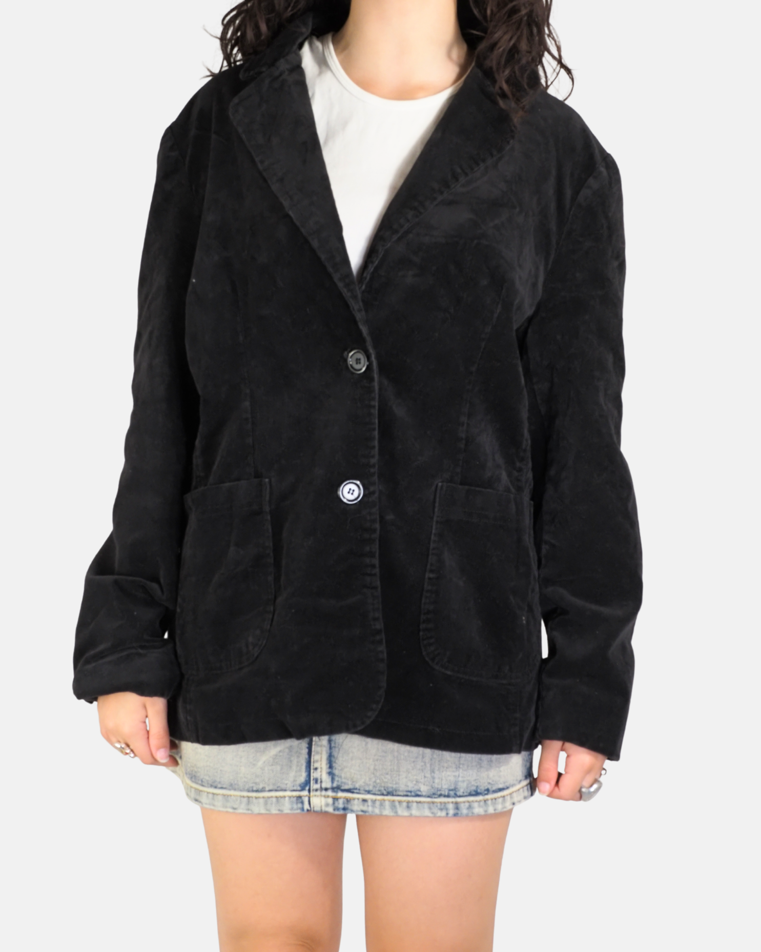Black Corduroy Oversized Blazer - Bangjuji