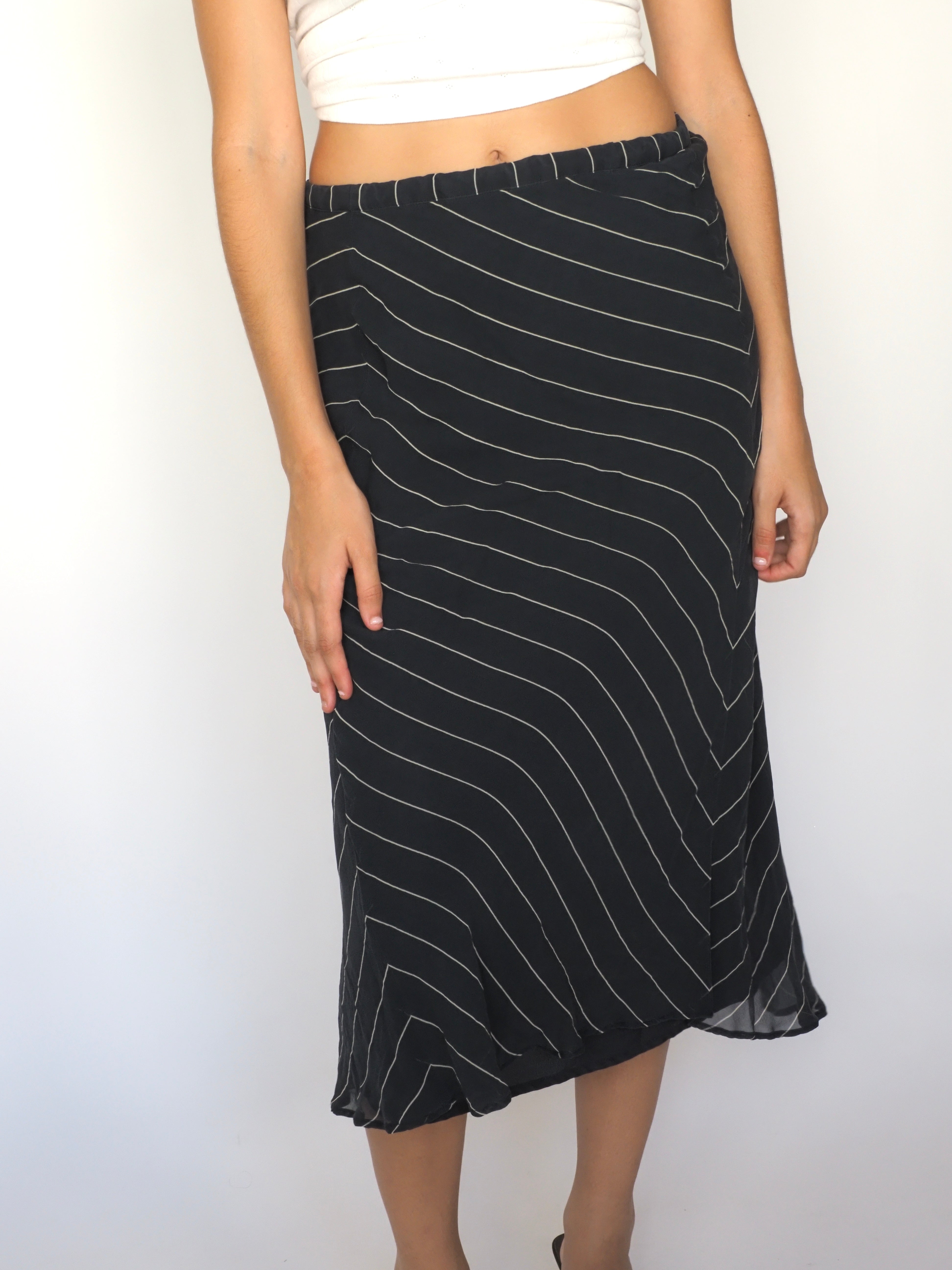 Black Diagonal Stripe Midi Skirt