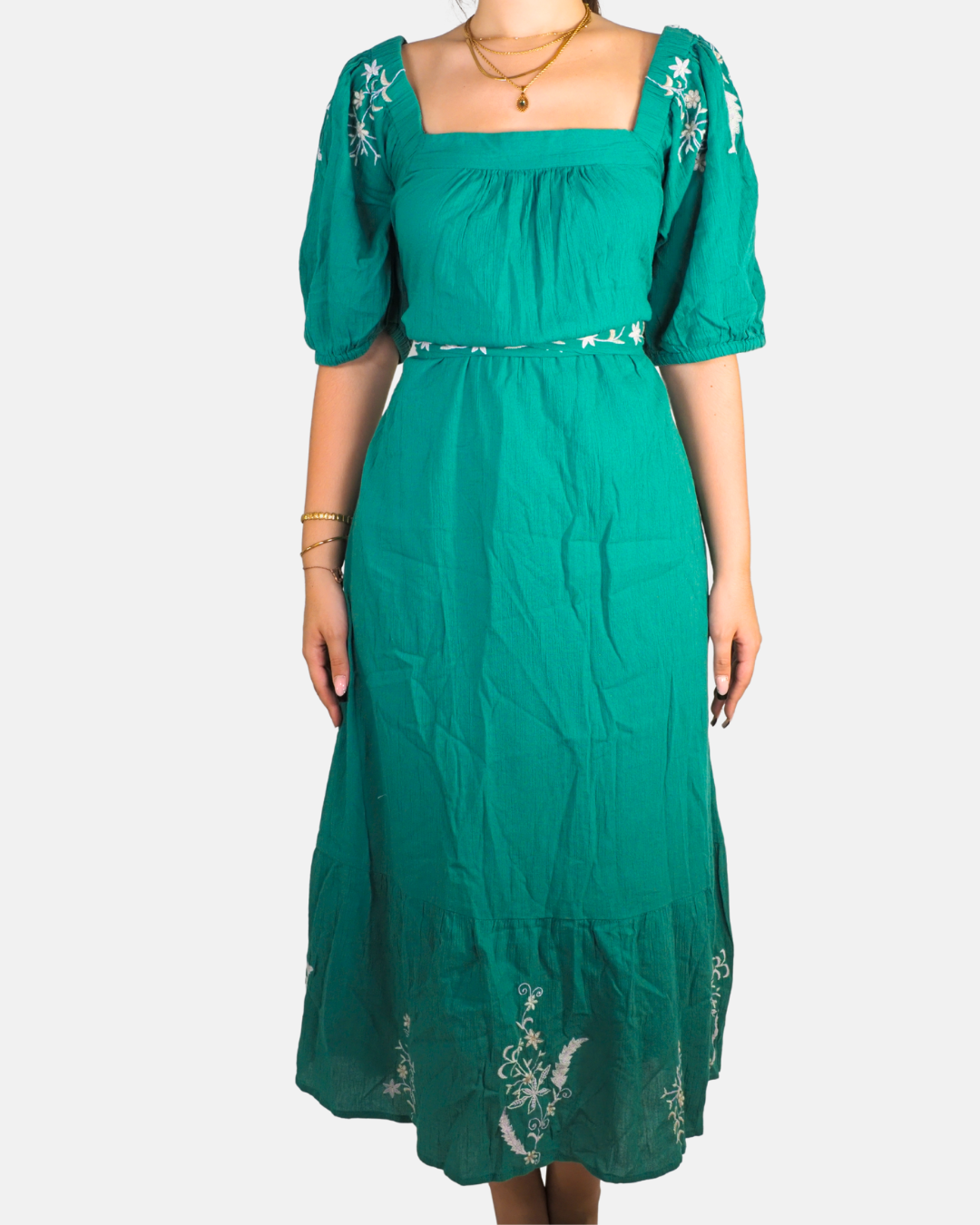 Monsoon Embroidered Emerald Green Midi Dress