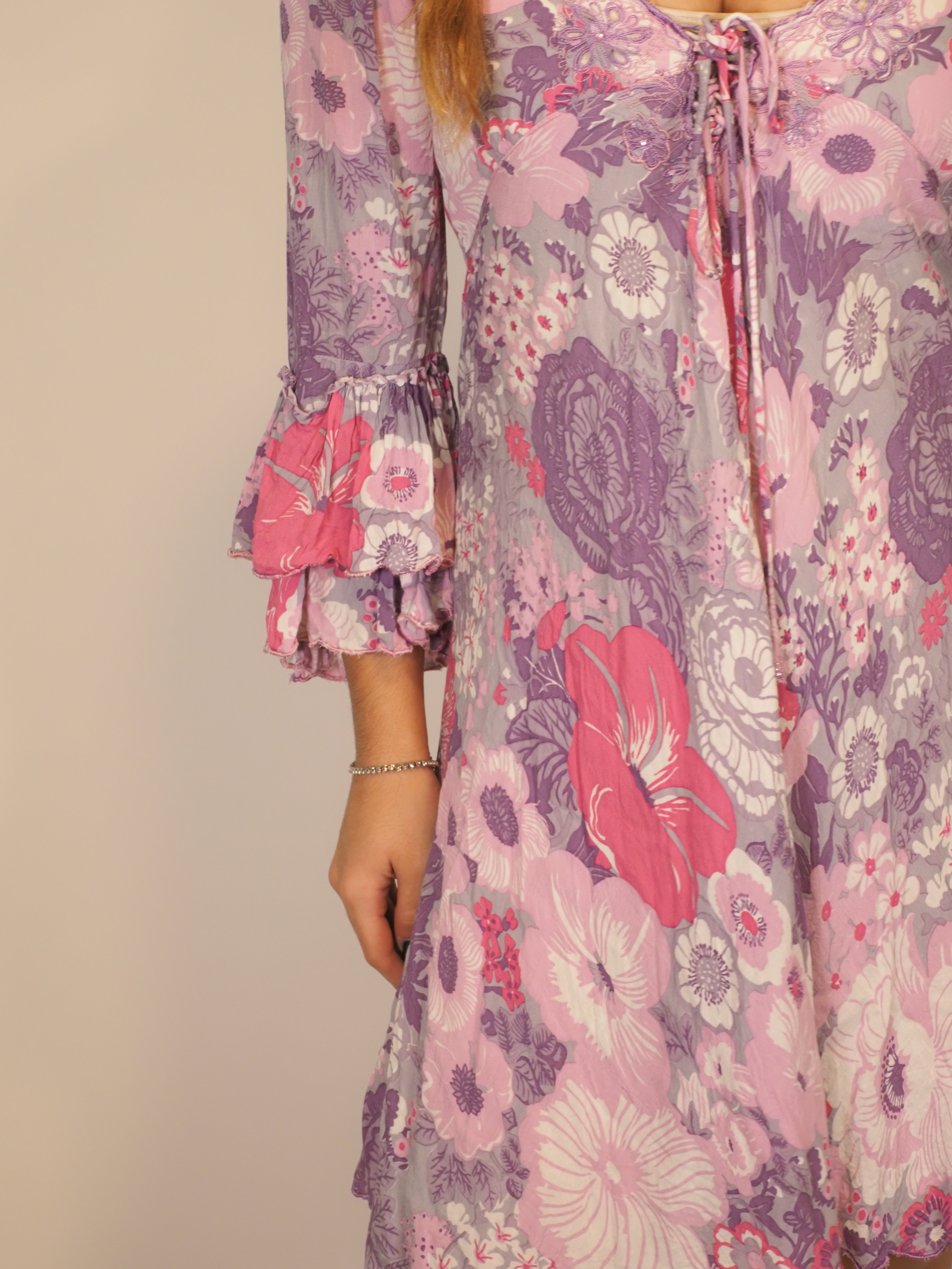 Floral Bell-Sleeve Mini Dress – Anna Maria