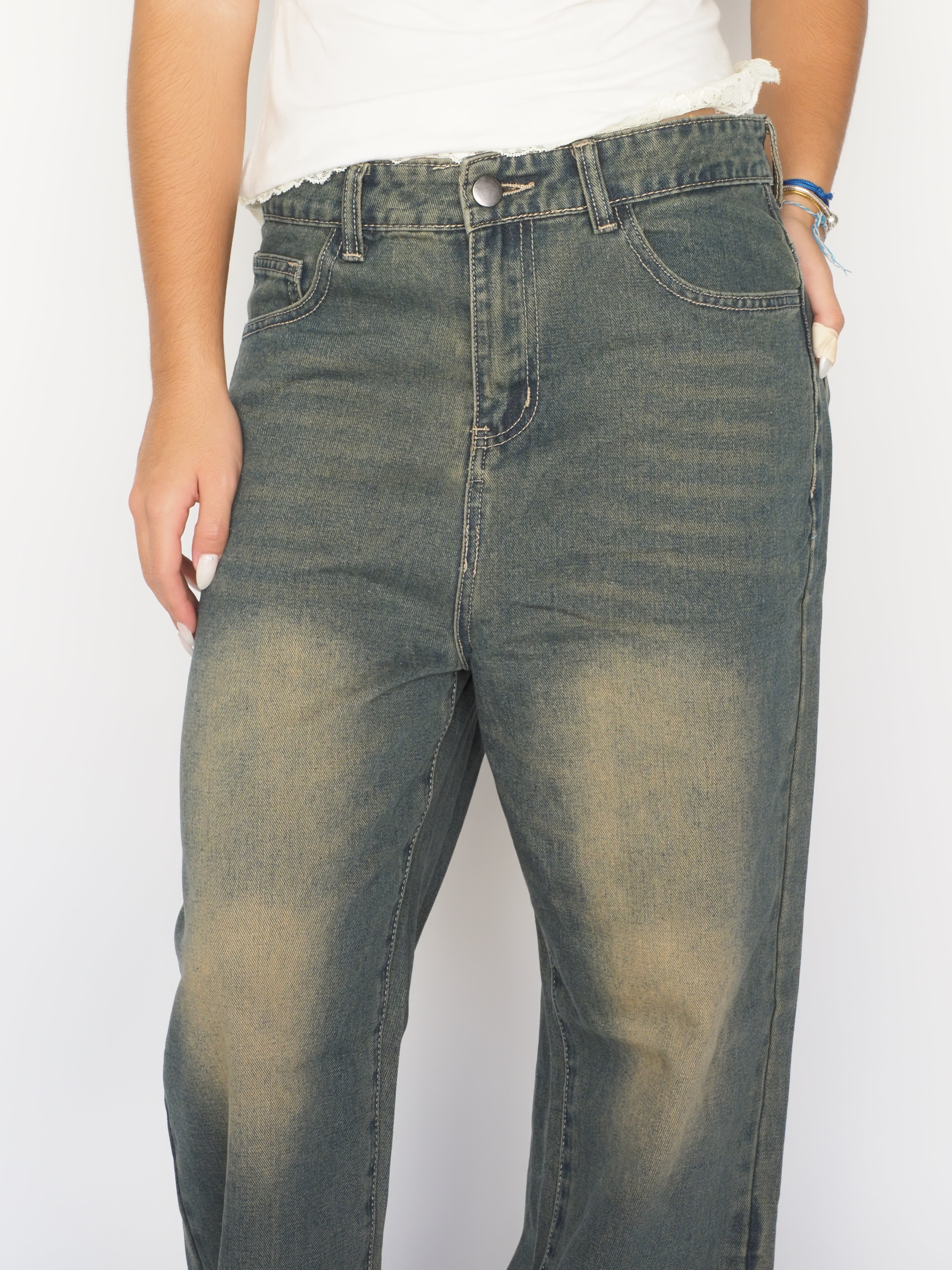 Faded Straight-Leg Jeans in Washed Olive