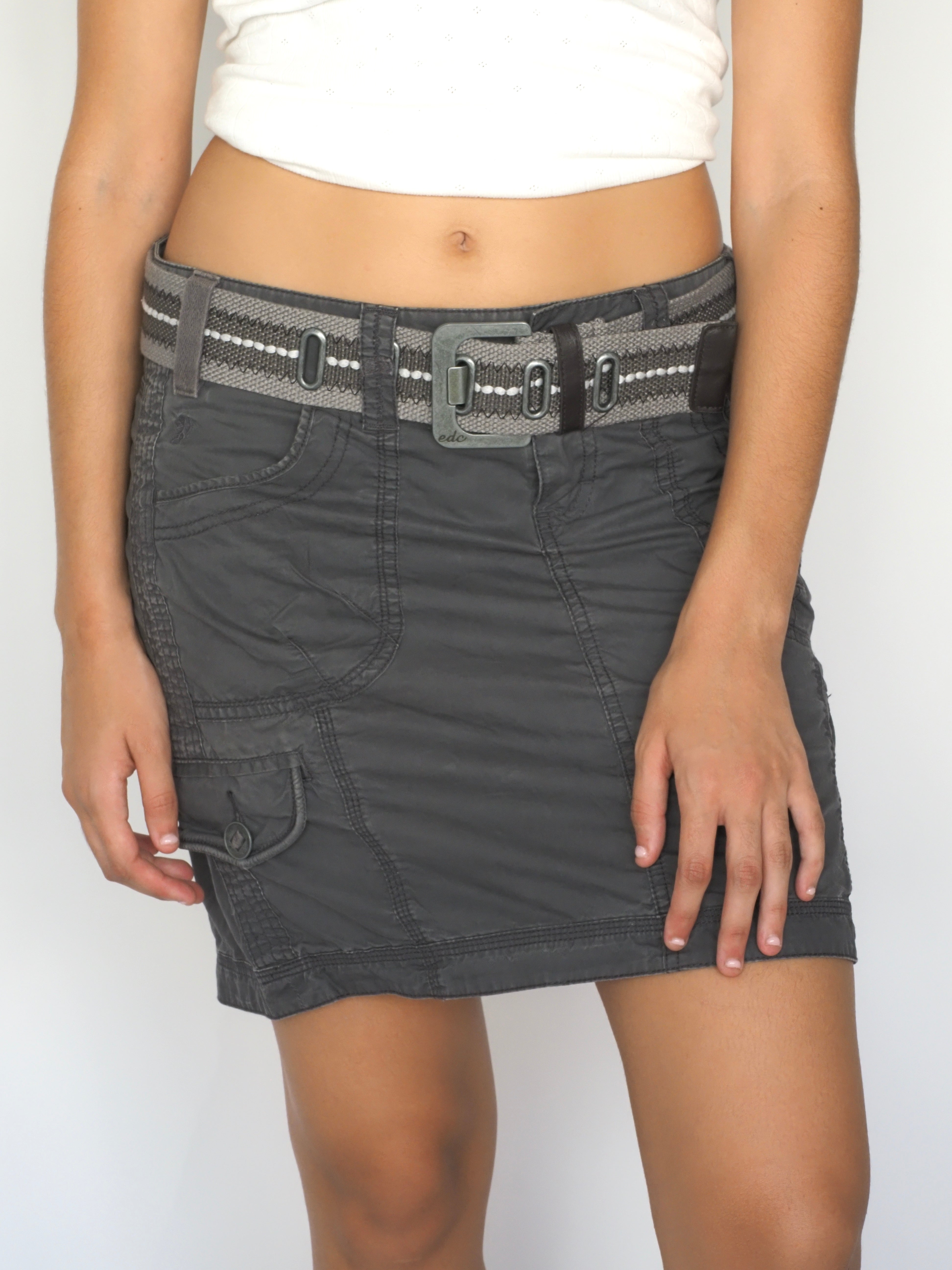 Charcoal Grey Cargo Mini Skirt with Belt – Esprit