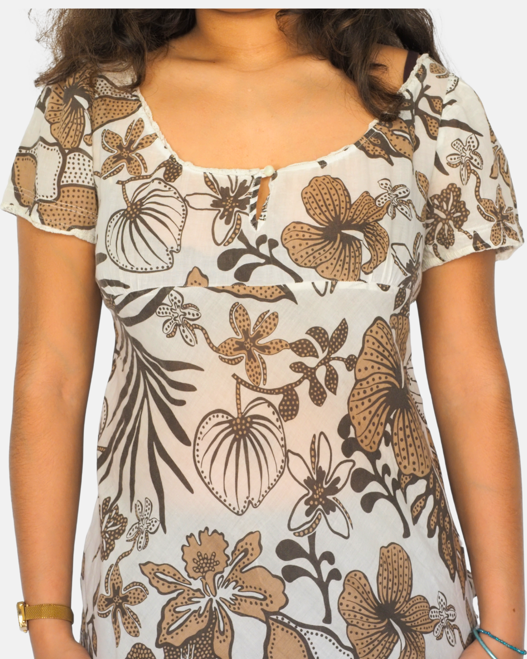 Sisley Beige & Brown Floral Fitted Y2K Top
