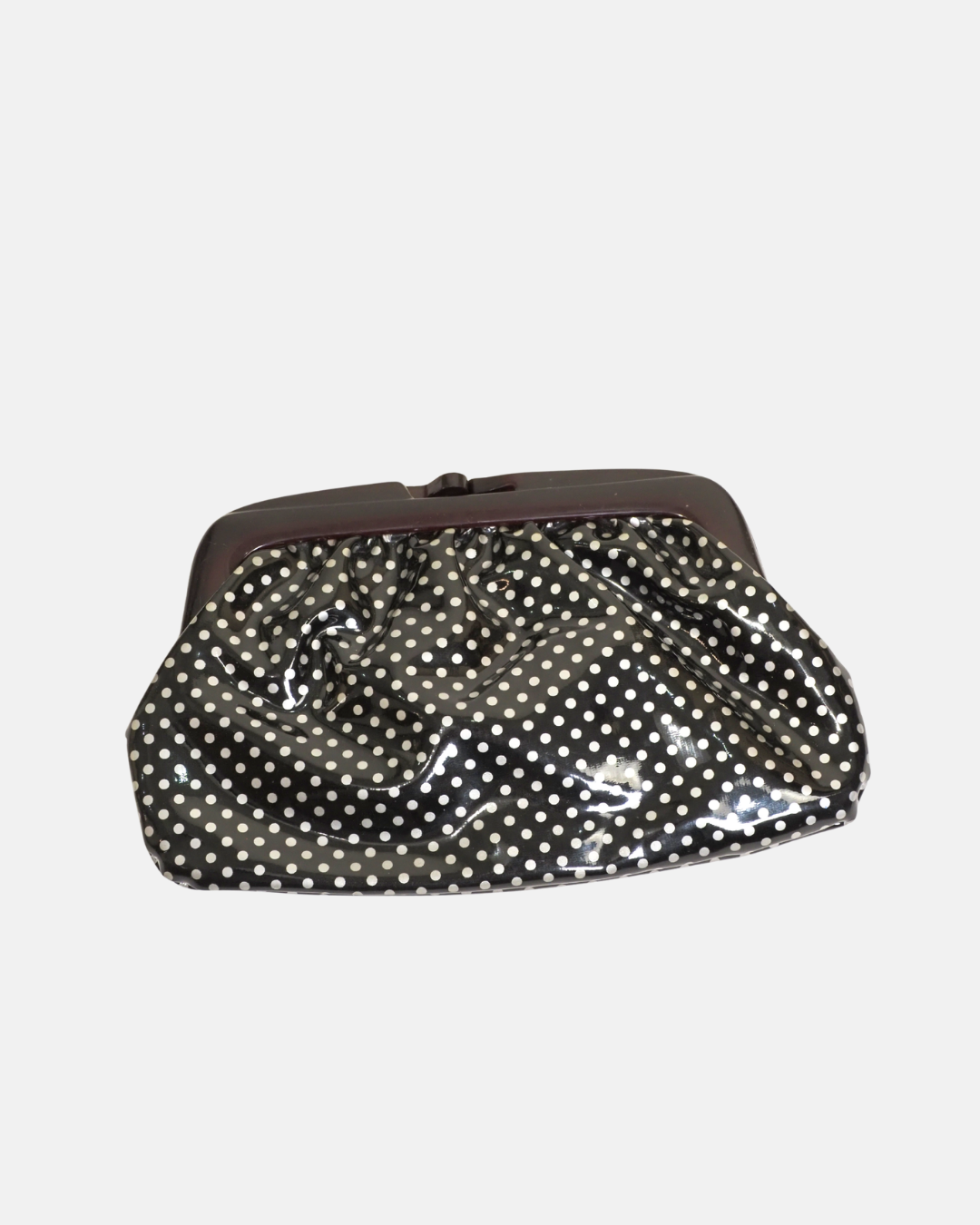 Black & White Polka Dot Patent Frame Clutch