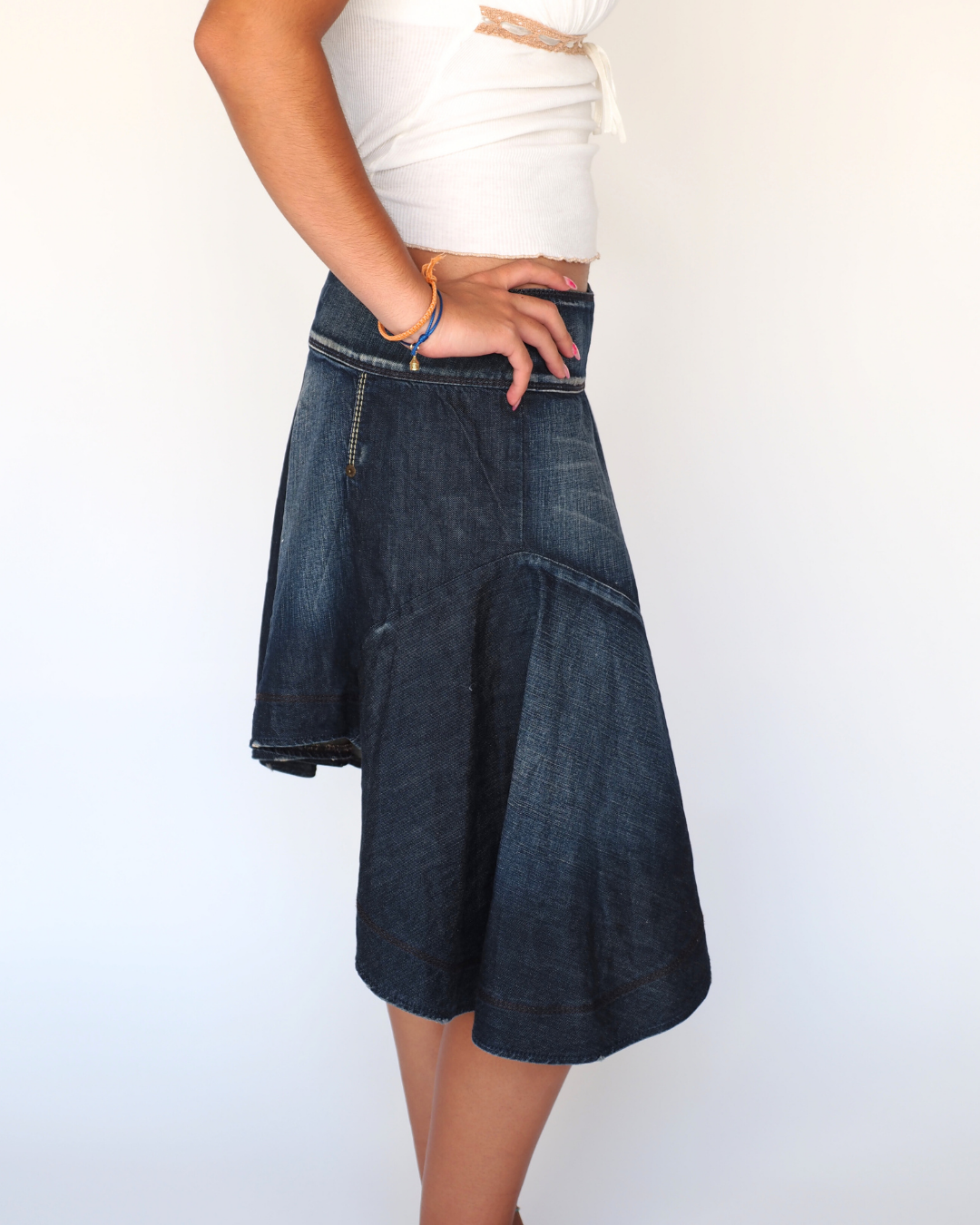 Killah by Miss Sixty Asymmetrical Dark-Wash Denim Mini Skirt