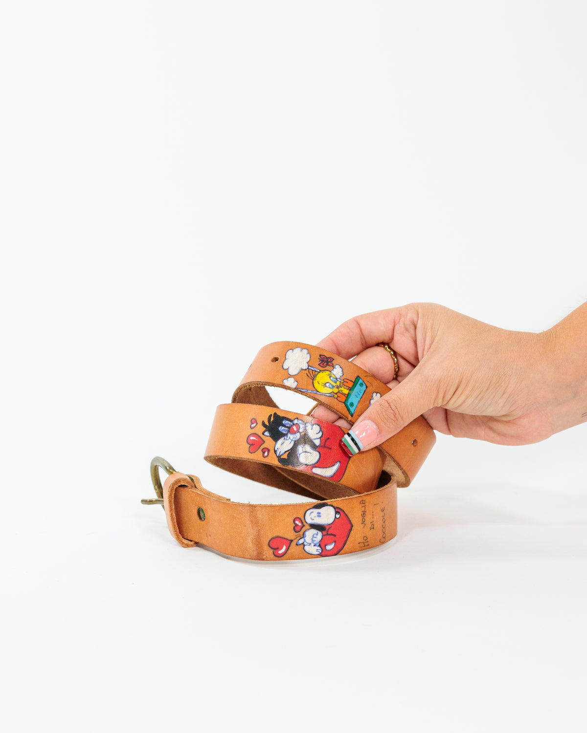 Brown Looney Tunes Painted Leather Belt