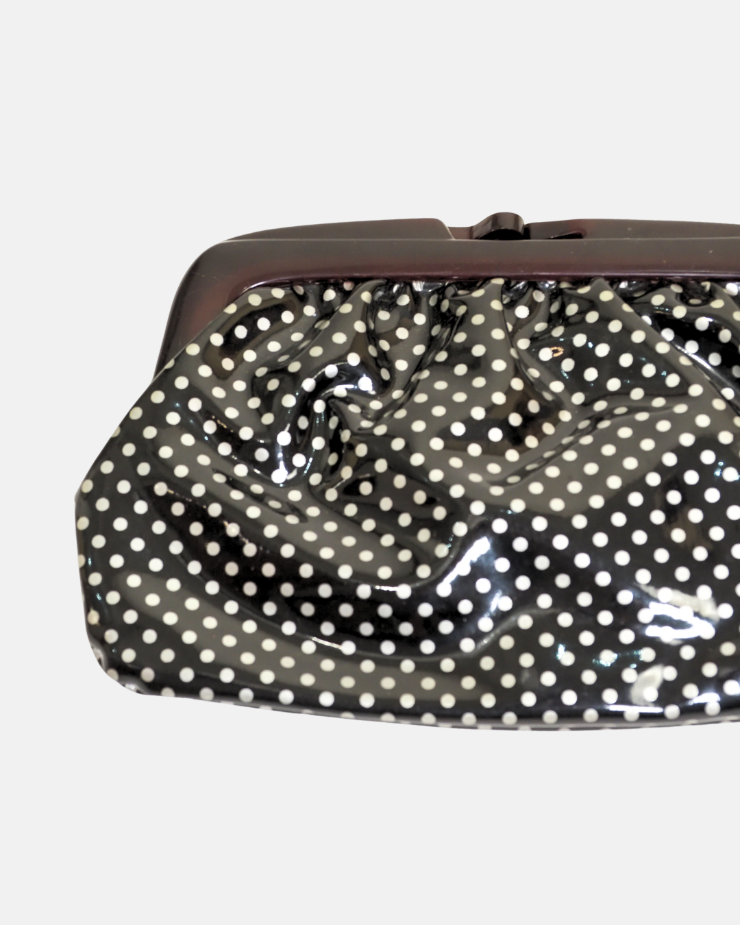 Black & White Polka Dot Patent Frame Clutch