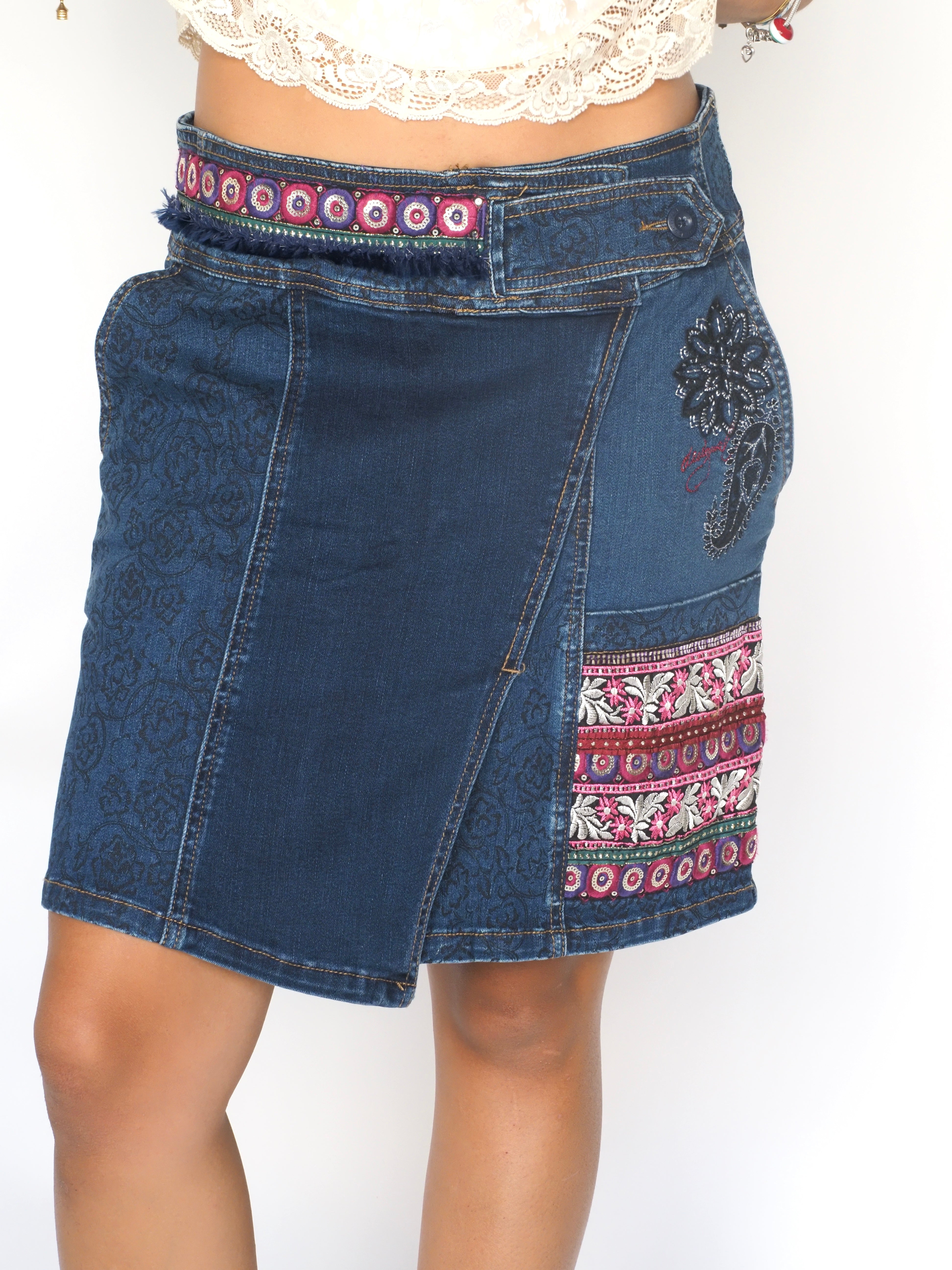 Boho Patchwork Denim Mini Skirt – Desigual