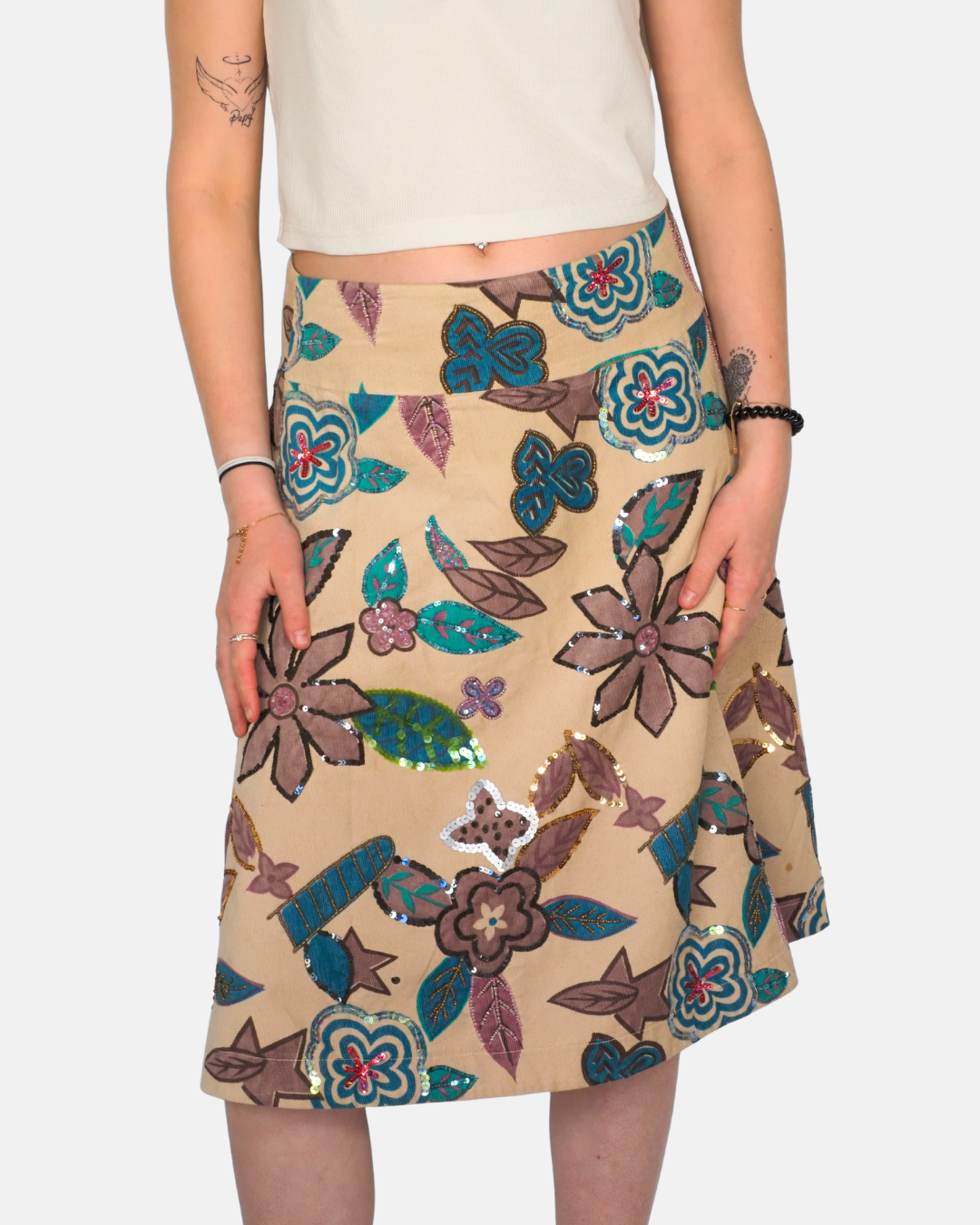 Y2K Embroidered Floral Midi Skirt