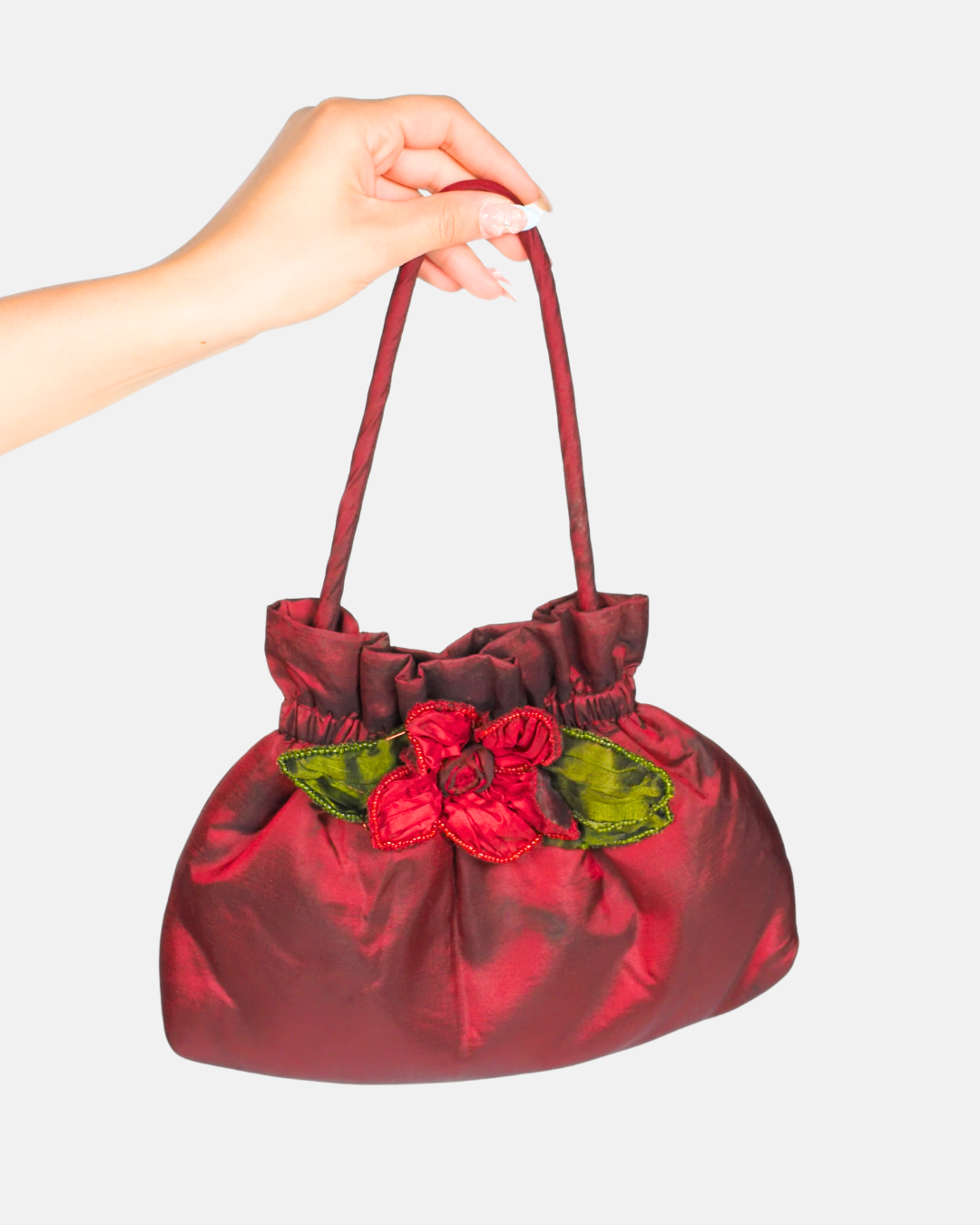 Burgundy Satin Floral Mini Bag