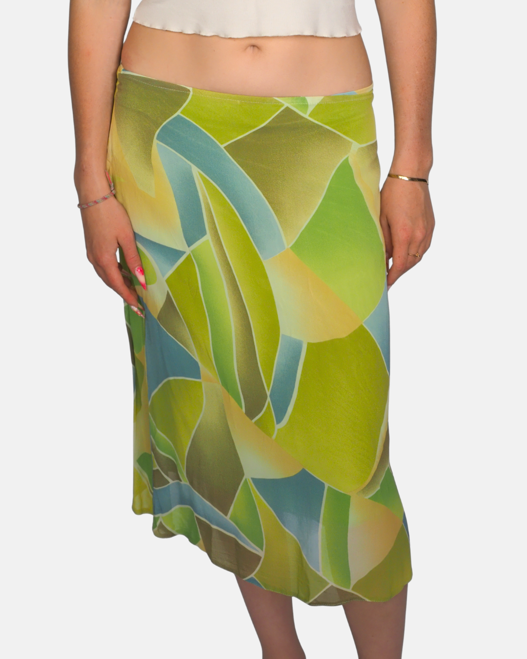 Abstract Lime Mesh Midi Skirt
