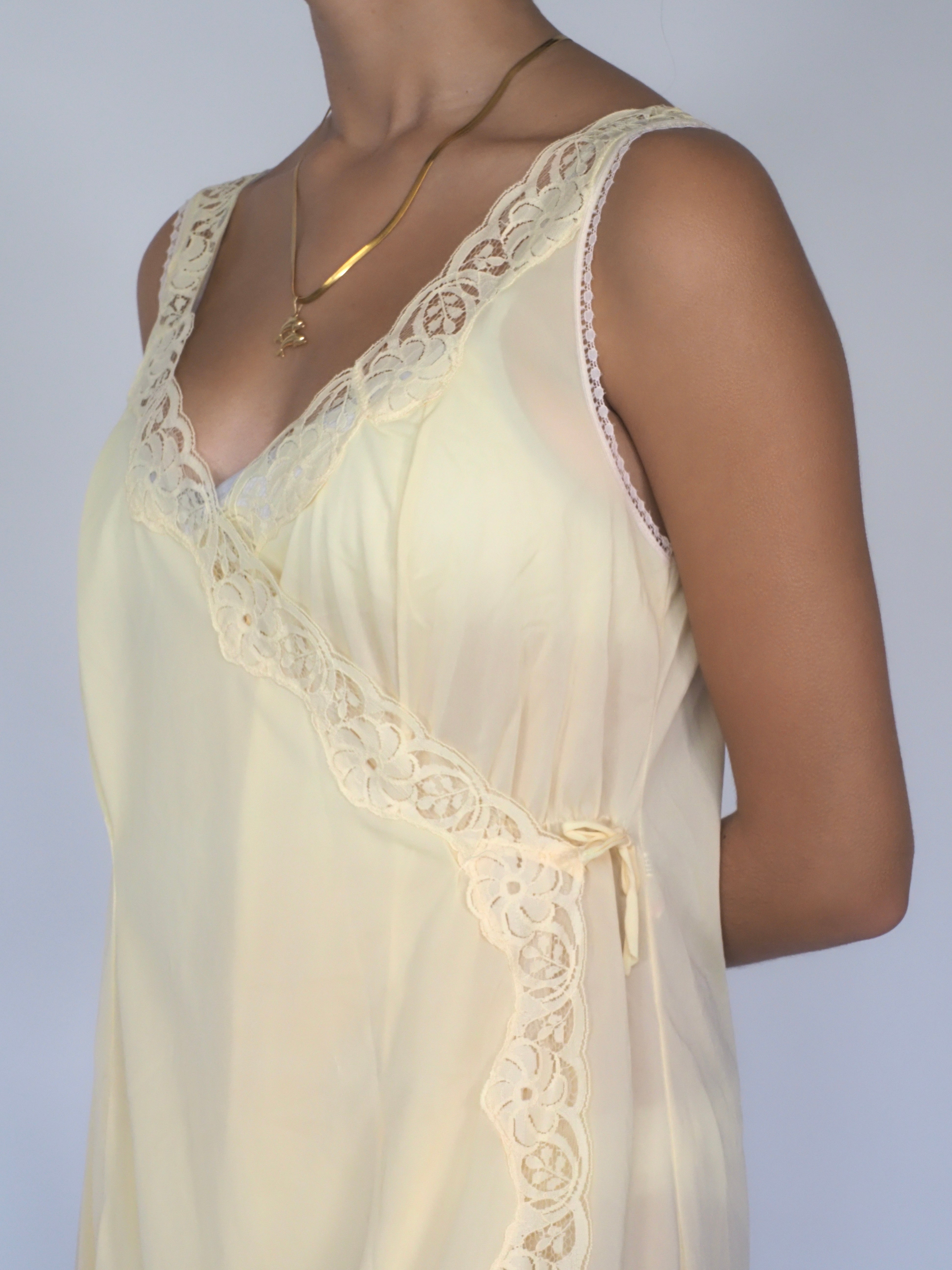 Vintage Buttercream Wrap Slip with Lace Trim