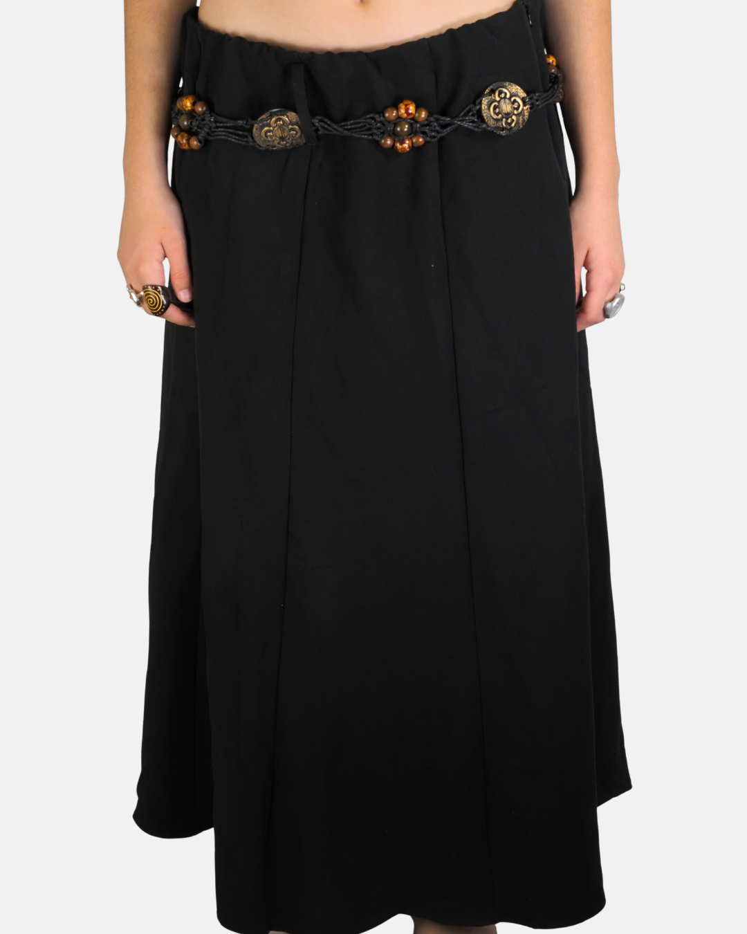 Black Maxi Skirt With Beaded Medallion Belt