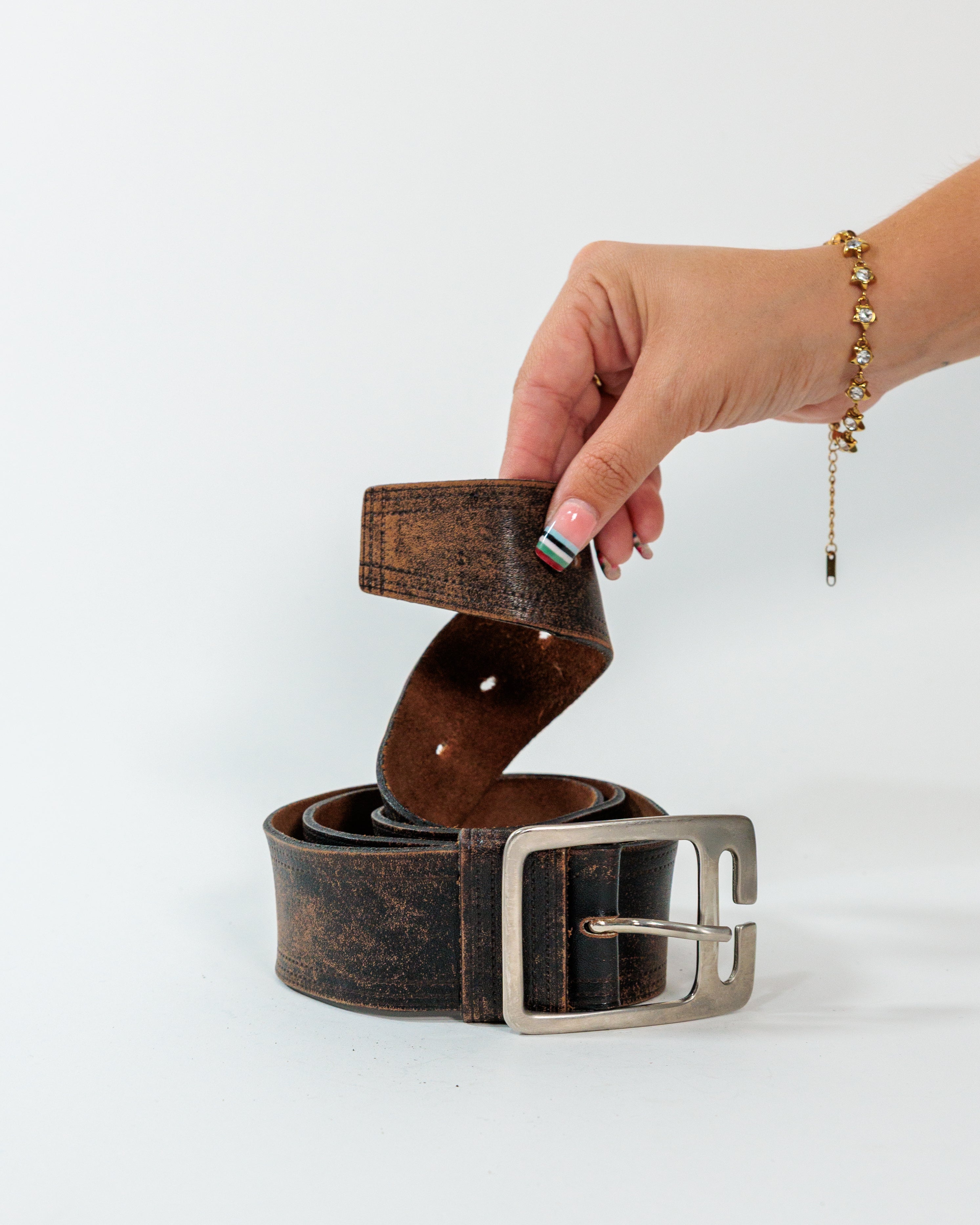Brown Distressed Wide Buckle Belt