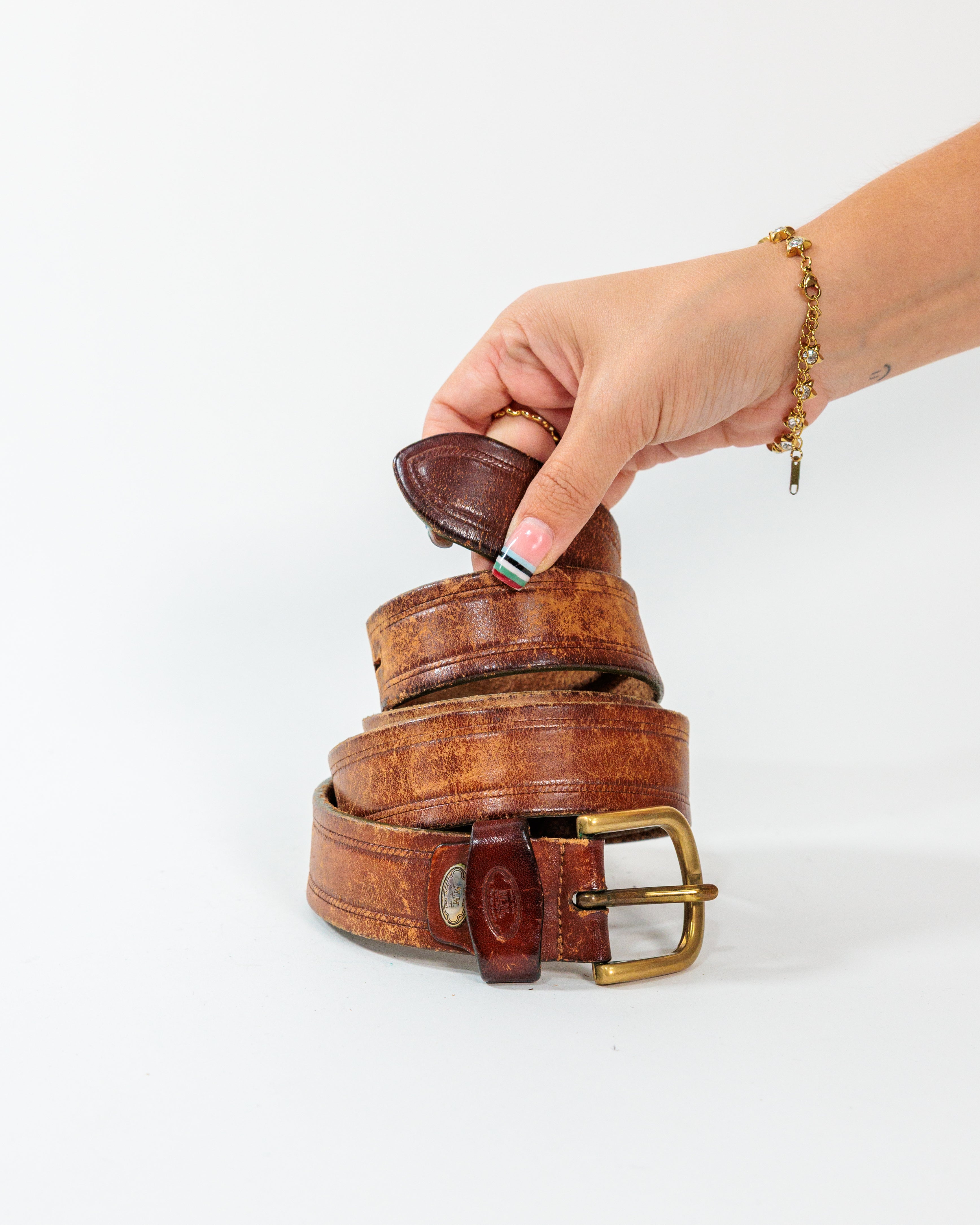 Brown Distressed Wide Leather Belt