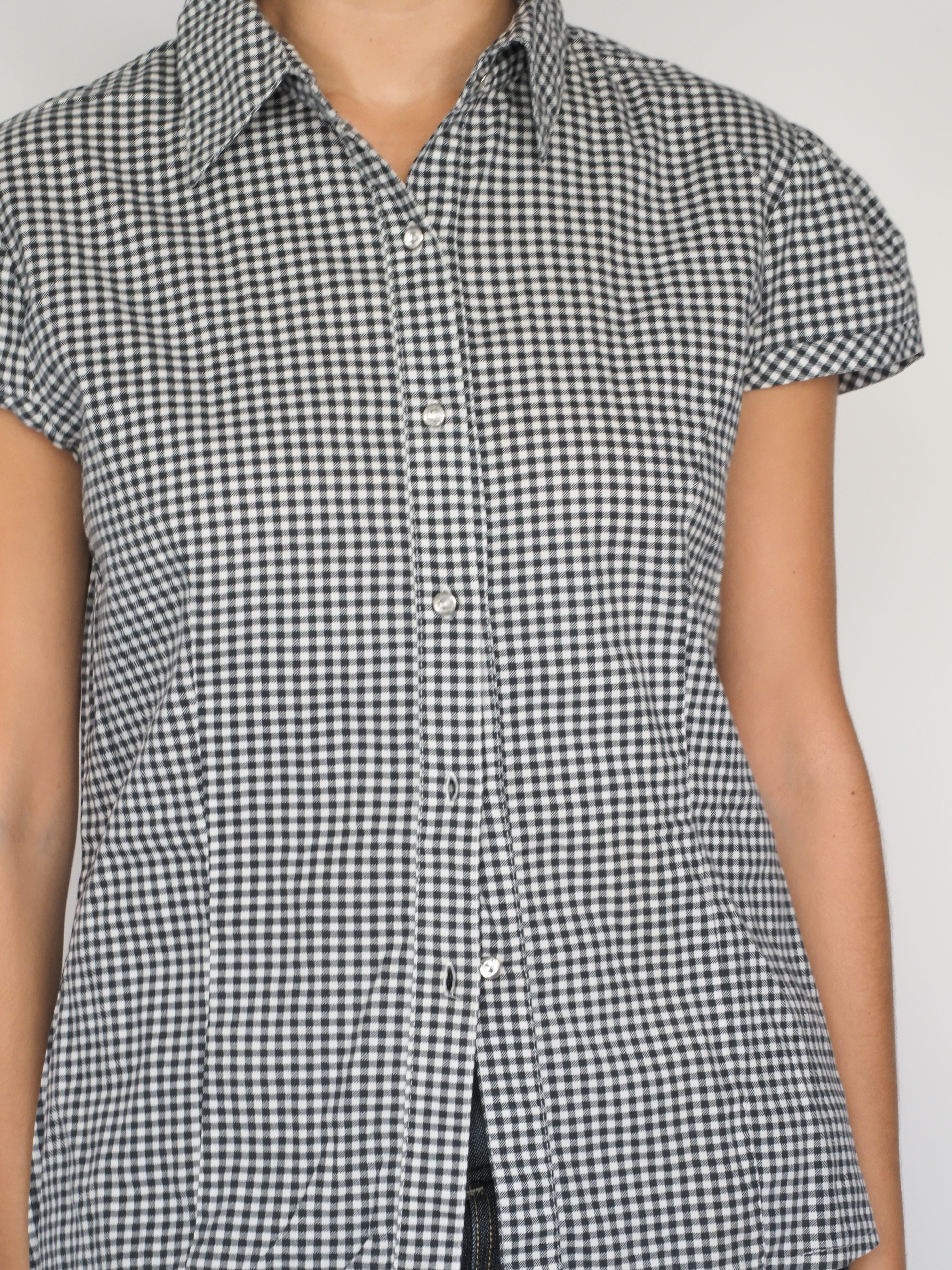 Black & White Gingham Puff-Sleeve Button-Up Shirt – Patty Moon